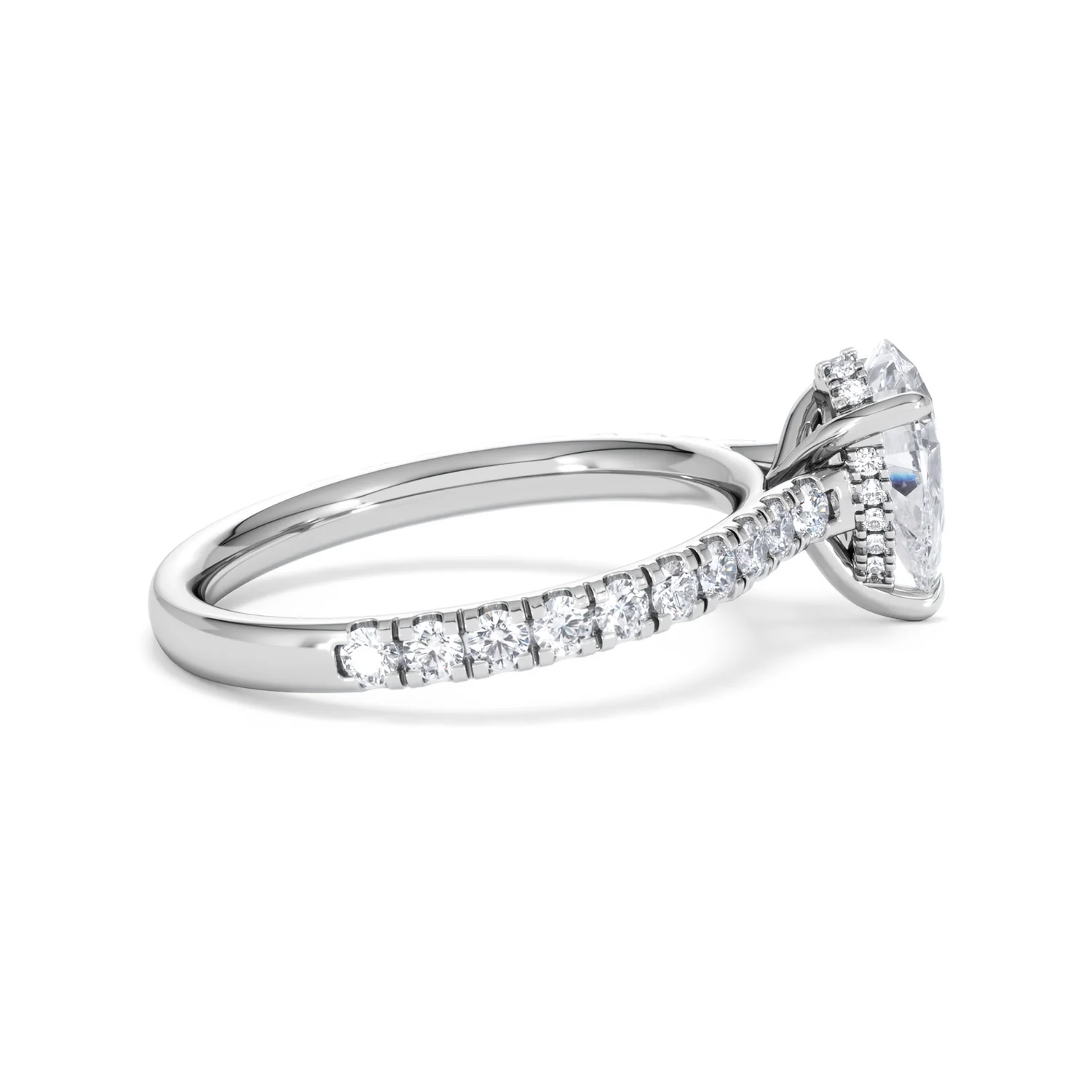 Amora Pear 1.47ct Hidden Halo Lab Diamond Engagement Ring With Side Stones Set in 18K White Gold - Image 30