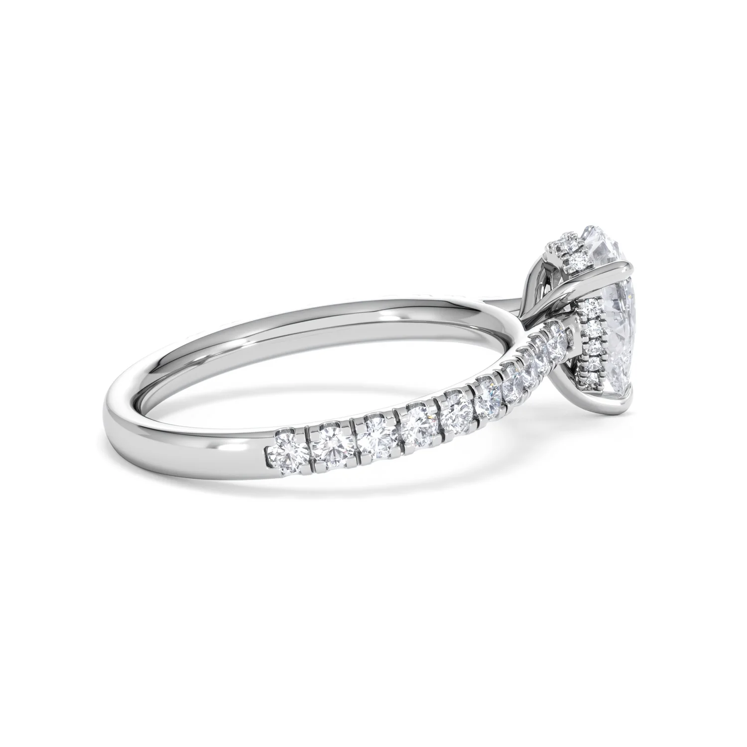 Amora Pear 1.47ct Hidden Halo Lab Diamond Engagement Ring With Side Stones Set in 18K White Gold - Image 32