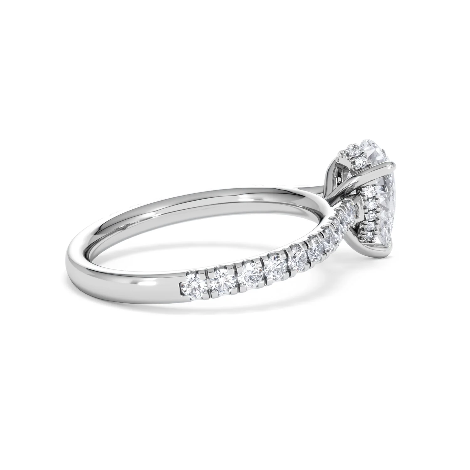 Amora Pear 1.47ct Hidden Halo Lab Diamond Engagement Ring With Side Stones Set in 18K White Gold - Image 33
