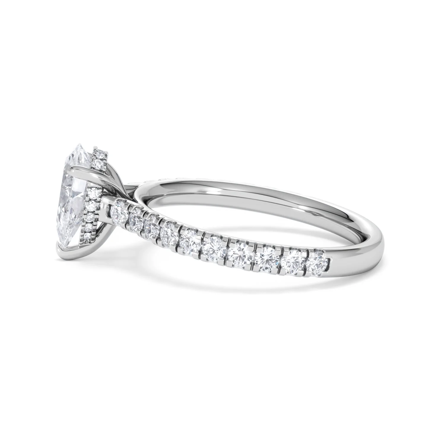 Amora Pear 1.47ct Hidden Halo Lab Diamond Engagement Ring With Side Stones Set in 18K White Gold - Image 68