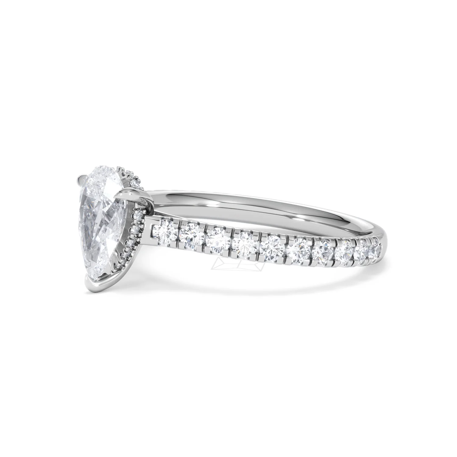Amora Pear 1.47ct Hidden Halo Lab Diamond Engagement Ring With Side Stones Set in 18K White Gold - Image 76