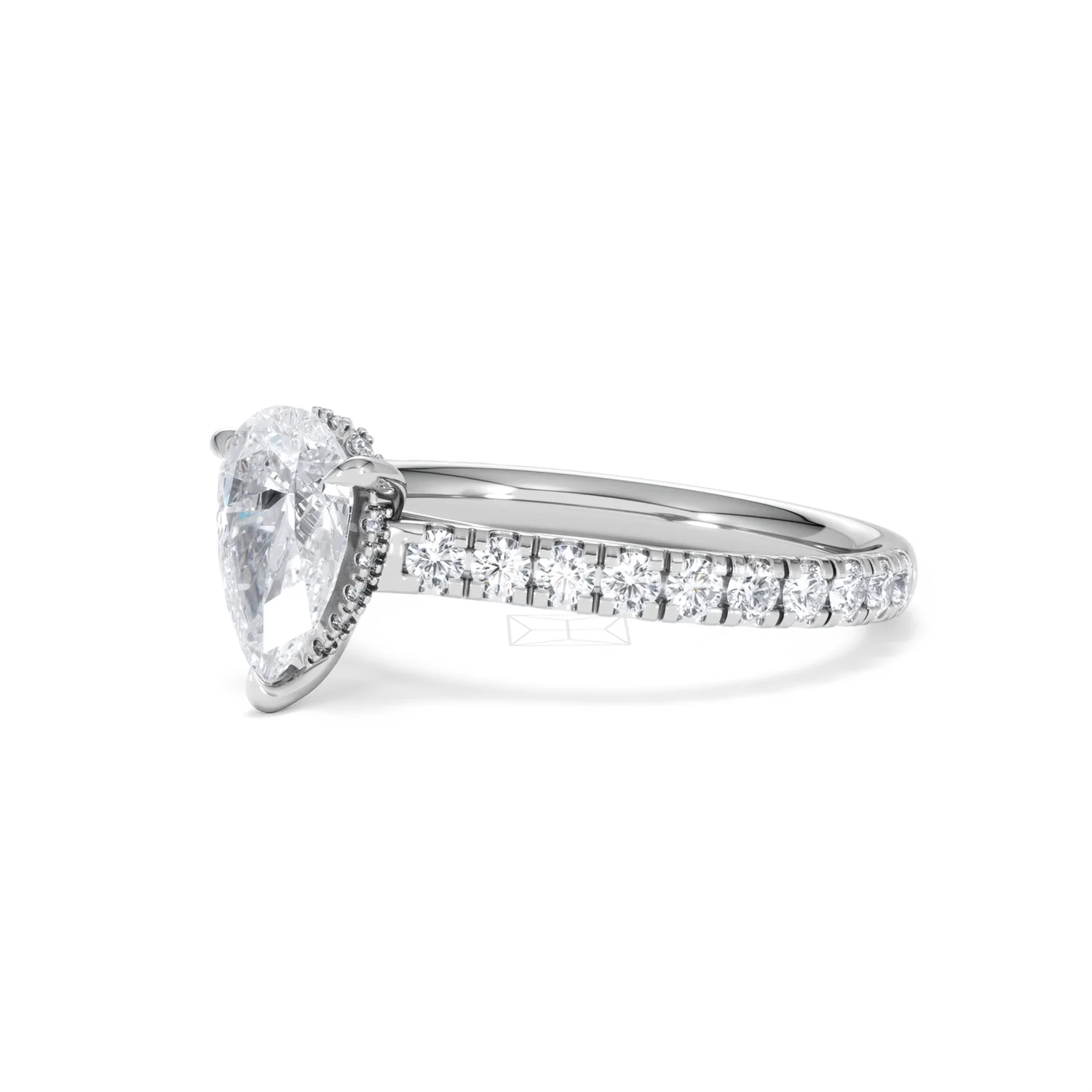 Amora Pear 1.47ct Hidden Halo Lab Diamond Engagement Ring With Side Stones Set in 18K White Gold - Image 78