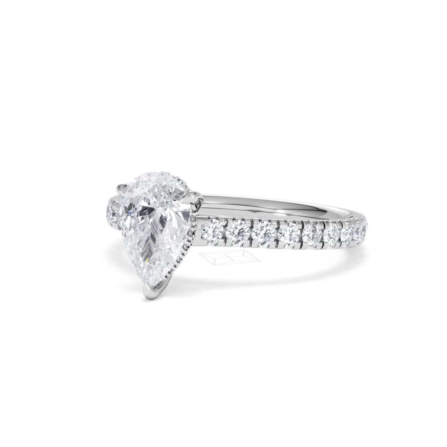 Amora Pear 1.47ct Hidden Halo Lab Diamond Engagement Ring With Side Stones Set in 18K White Gold - Image 82