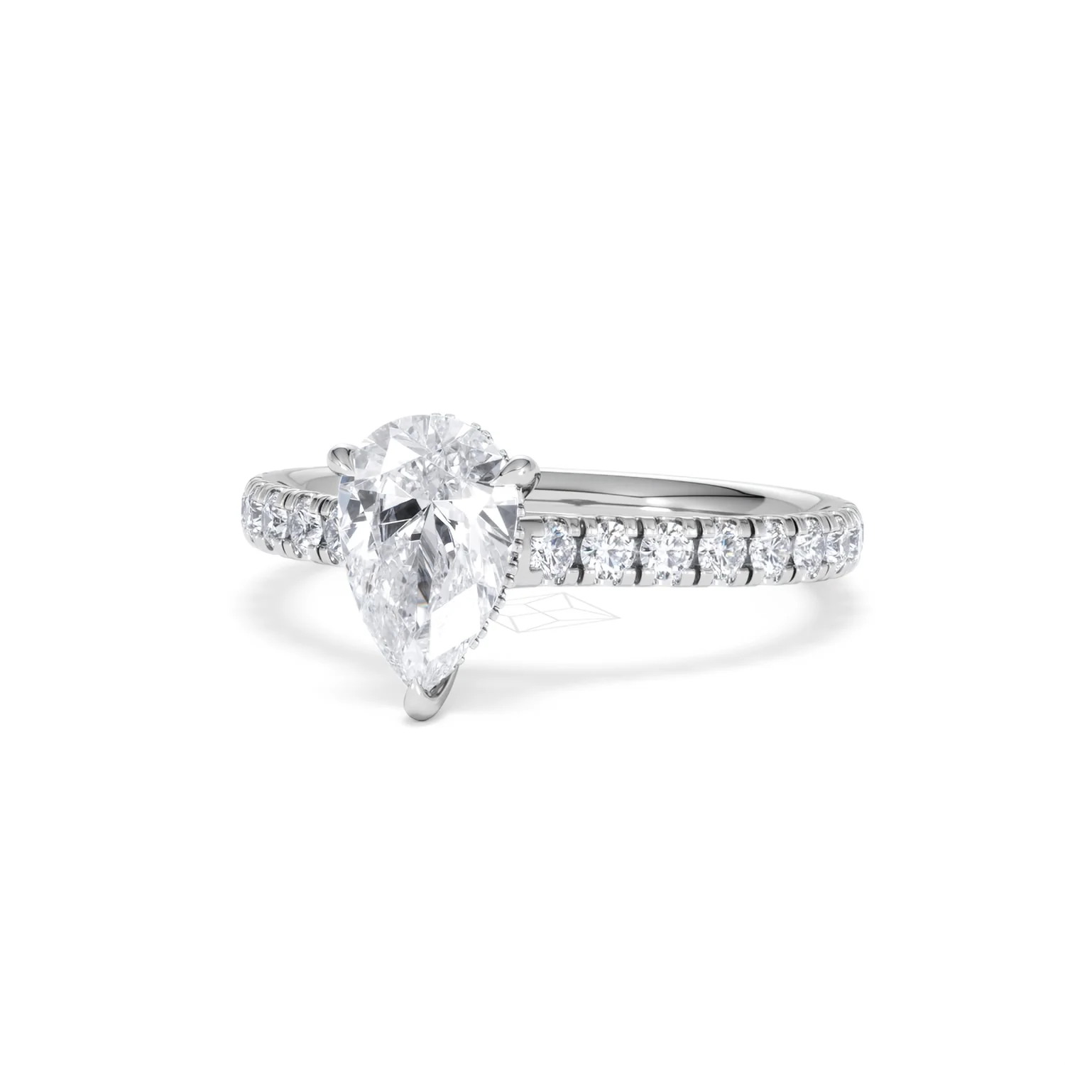 Amora Pear 1.47ct Hidden Halo Lab Diamond Engagement Ring With Side Stones Set in 18K White Gold - Image 84