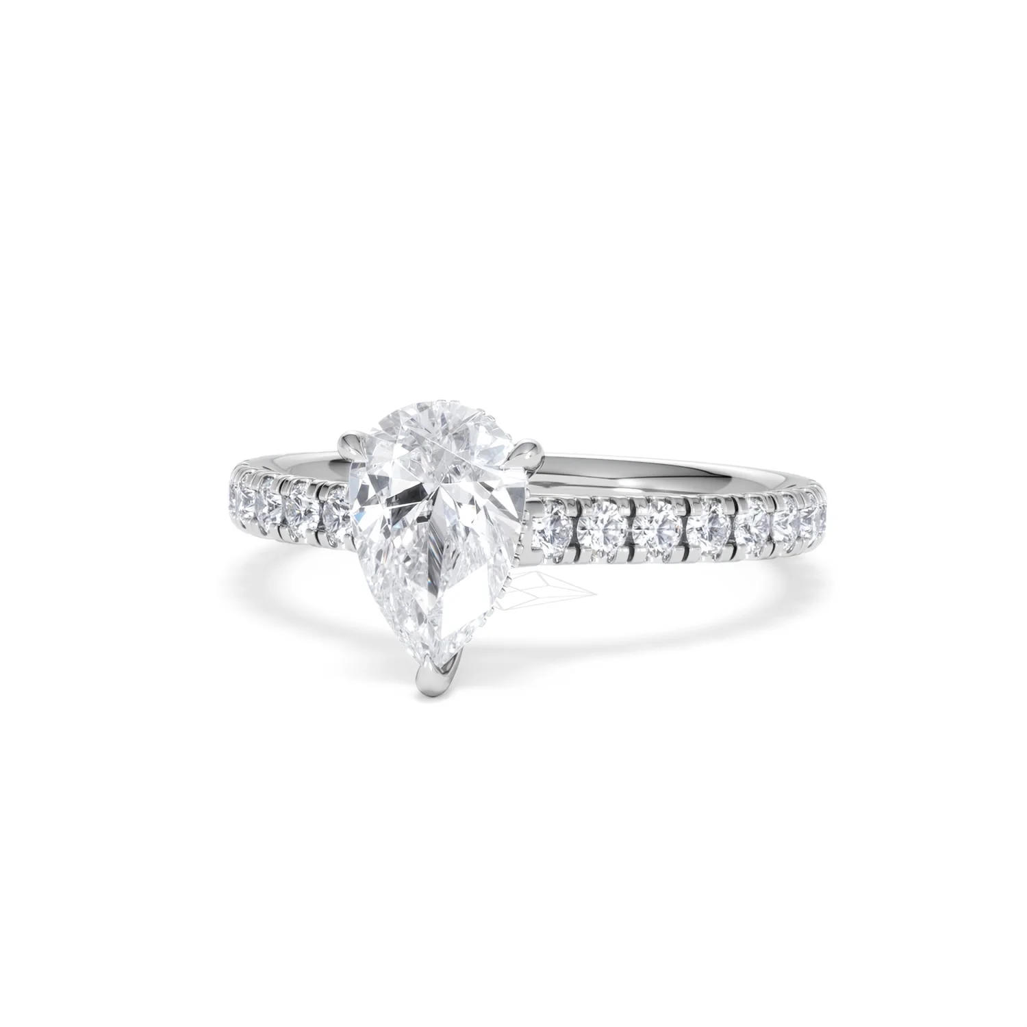 Amora Pear 1.47ct Hidden Halo Lab Diamond Engagement Ring With Side Stones Set in 18K White Gold - Image 85