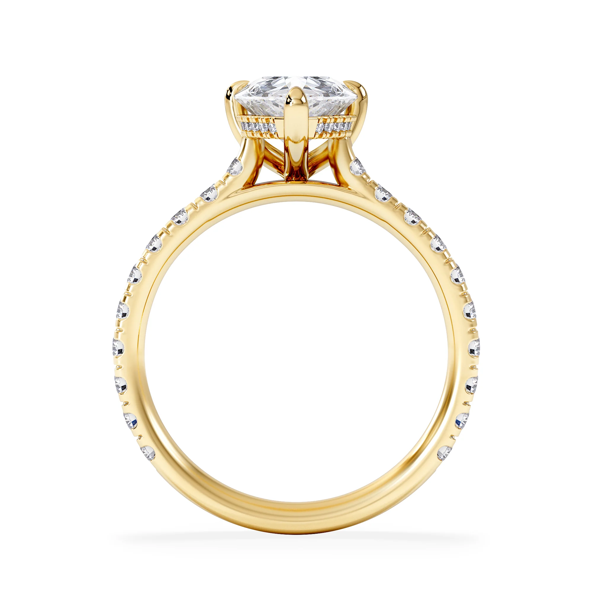 Amora Pear 2.55ct Hidden Halo Lab Diamond Engagement Ring With Side Stones Set in 18K Gold - Image 3