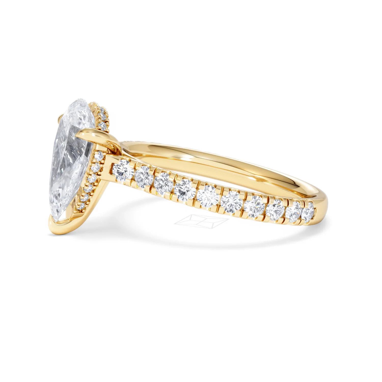 Amora Pear 2.55ct Hidden Halo Lab Diamond Engagement Ring With Side Stones Set in 18K Gold - Image 73