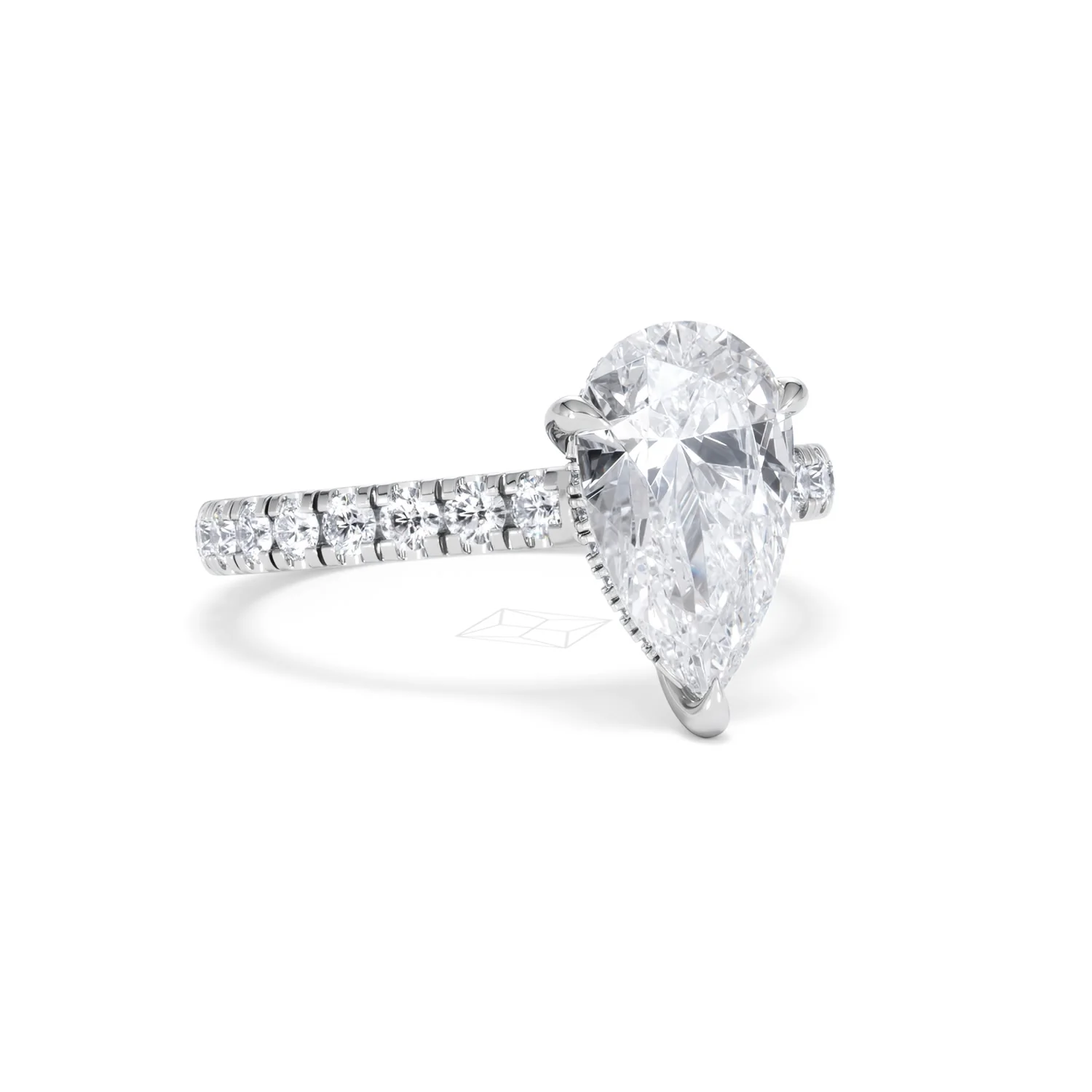 Amora Pear 2.55ct Hidden Halo Lab Diamond Engagement Ring With Side Stones Set in 18K Platinum - Image 13