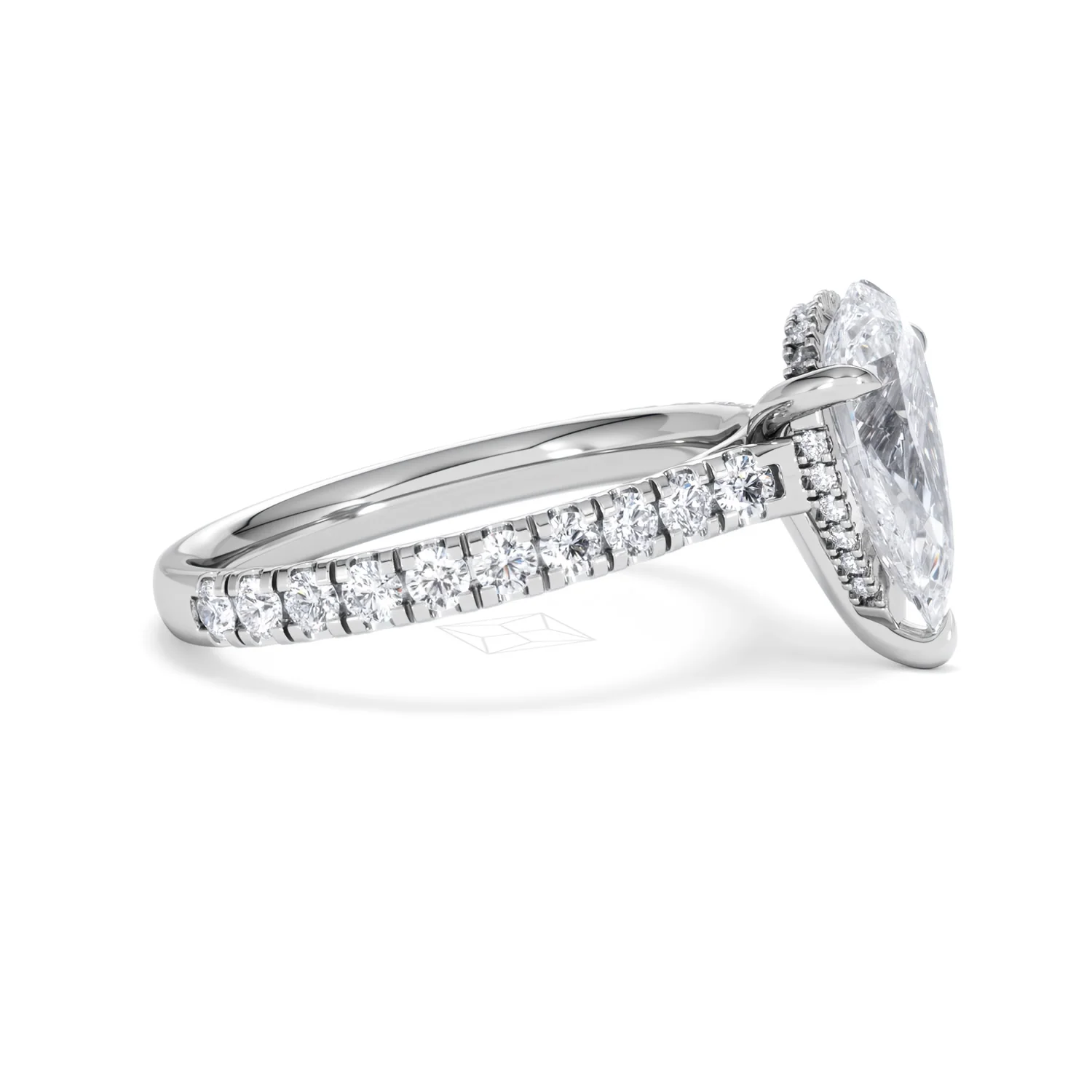Amora Pear 2.55ct Hidden Halo Lab Diamond Engagement Ring With Side Stones Set in 18K Platinum - Image 24