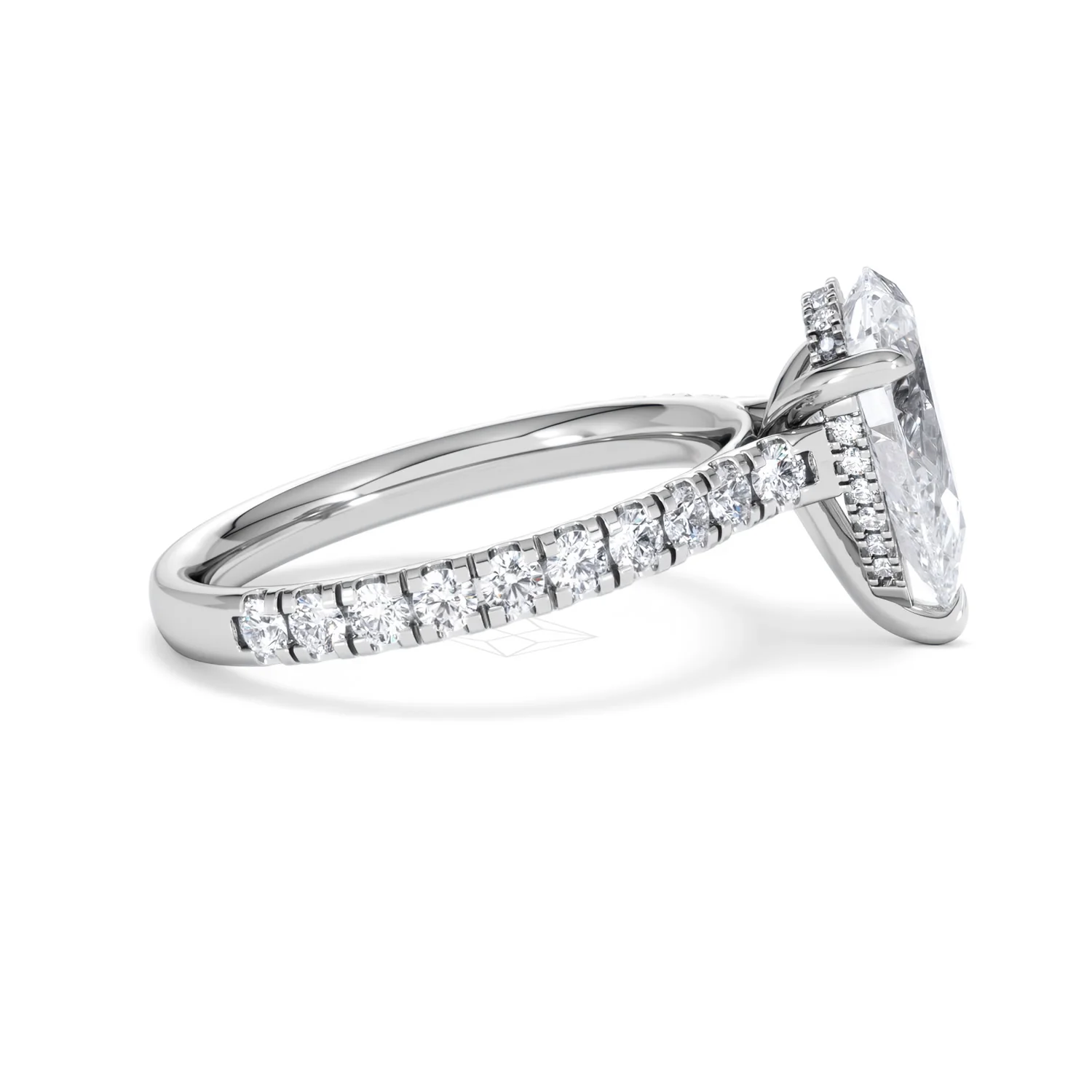 Amora Pear 2.55ct Hidden Halo Lab Diamond Engagement Ring With Side Stones Set in 18K Platinum - Image 27