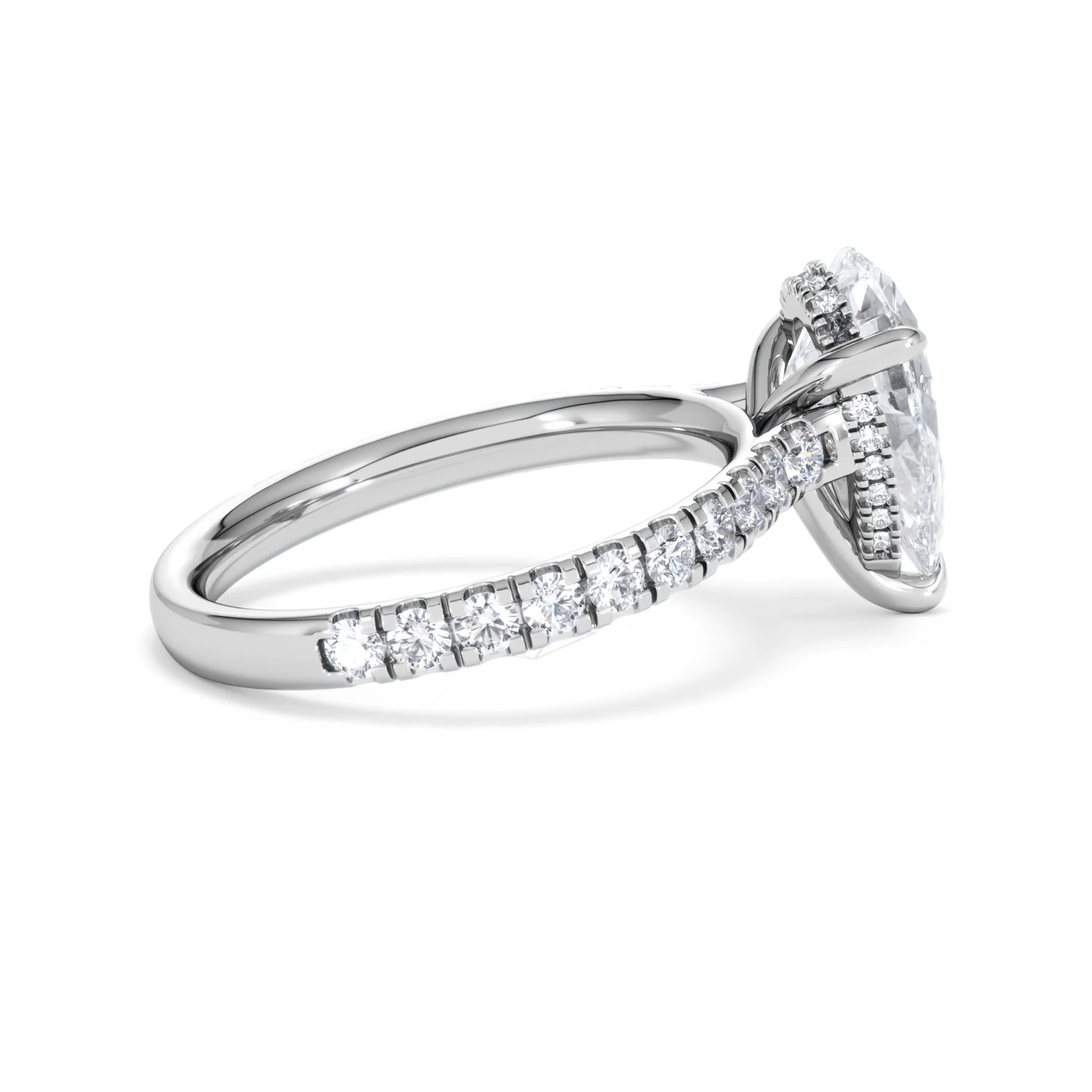 Amora Pear 2.55ct Hidden Halo Lab Diamond Engagement Ring With Side Stones Set in 18K Platinum - Image 31