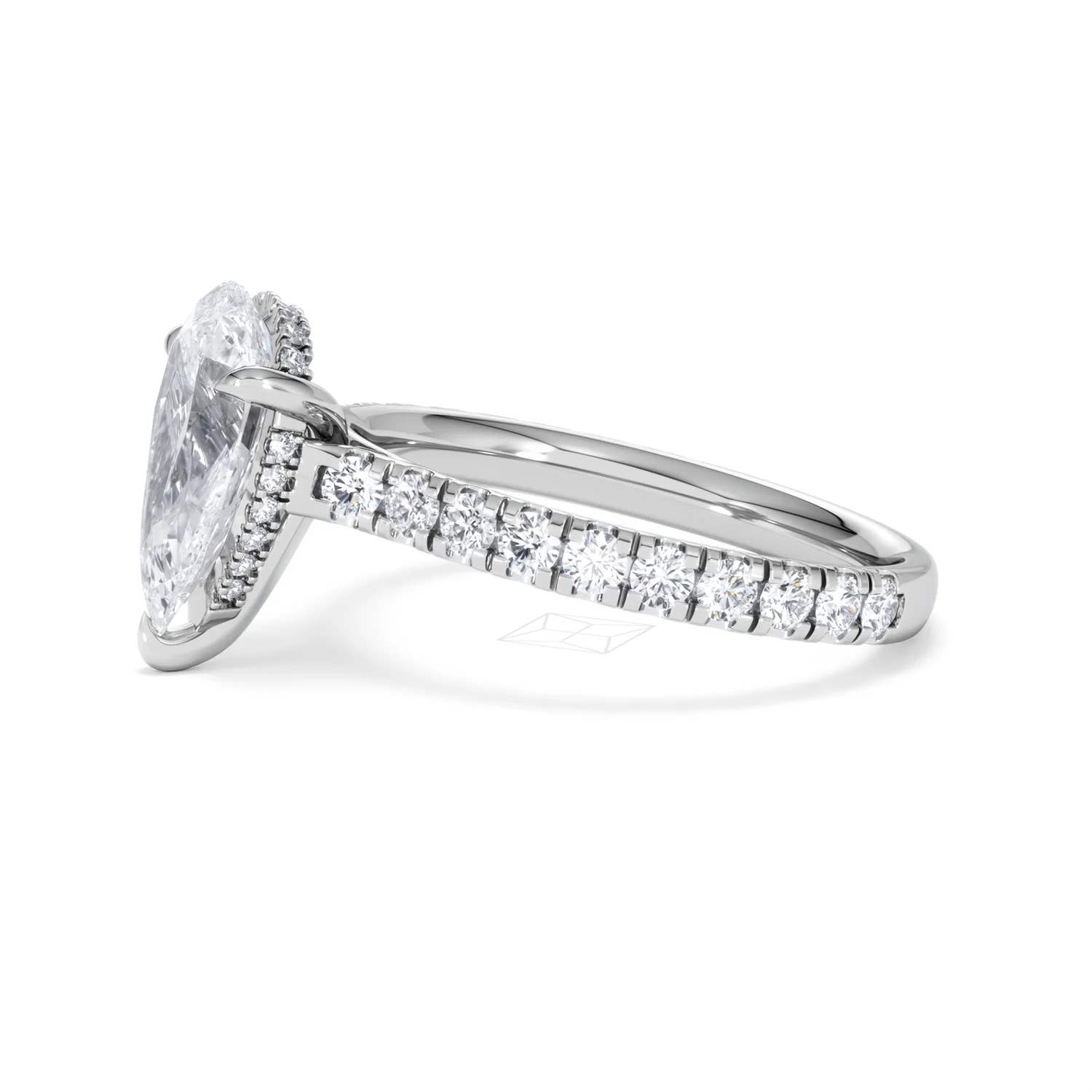 Amora Pear 2.55ct Hidden Halo Lab Diamond Engagement Ring With Side Stones Set in 18K Platinum - Image 72