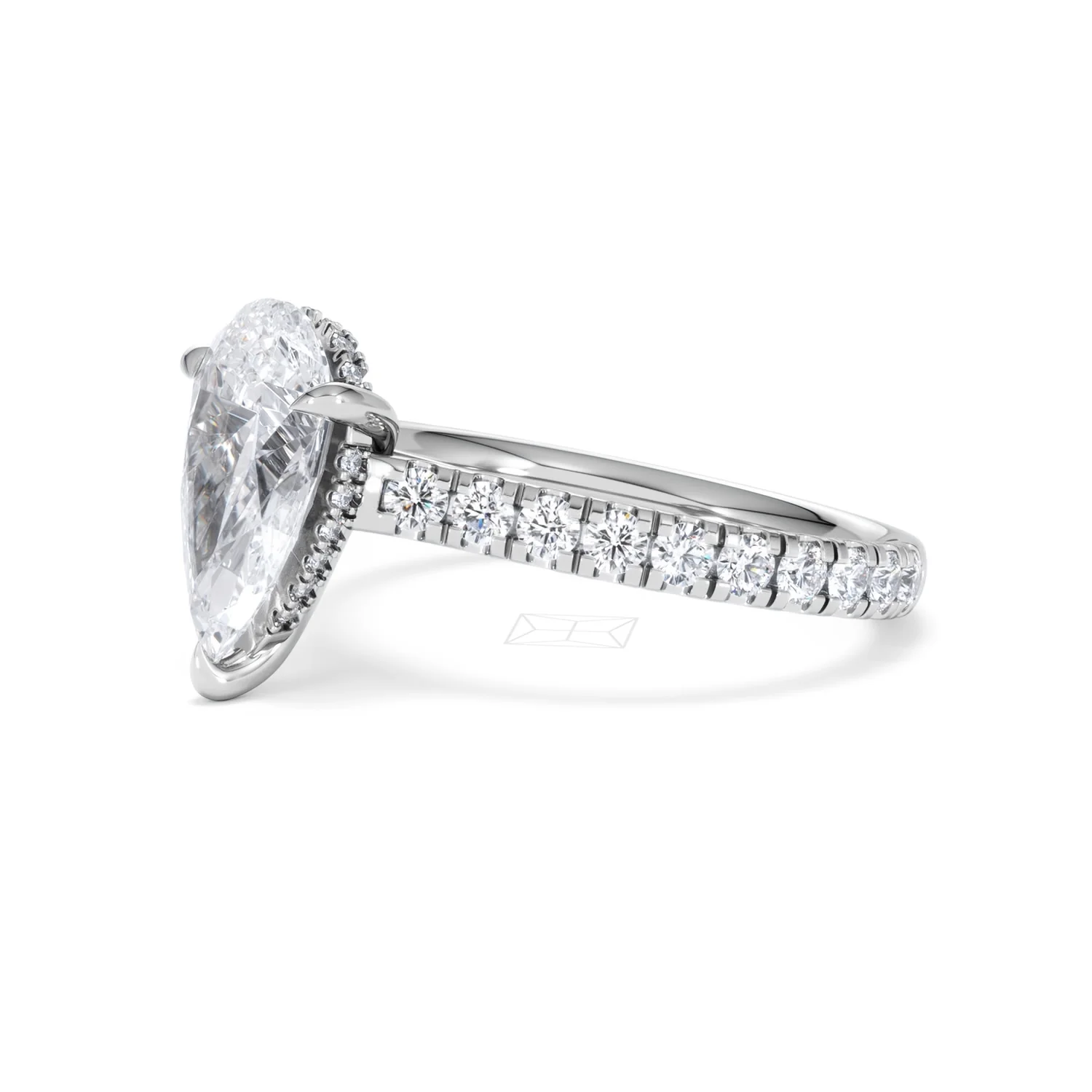 Amora Pear 2.55ct Hidden Halo Lab Diamond Engagement Ring With Side Stones Set in 18K Platinum - Image 76