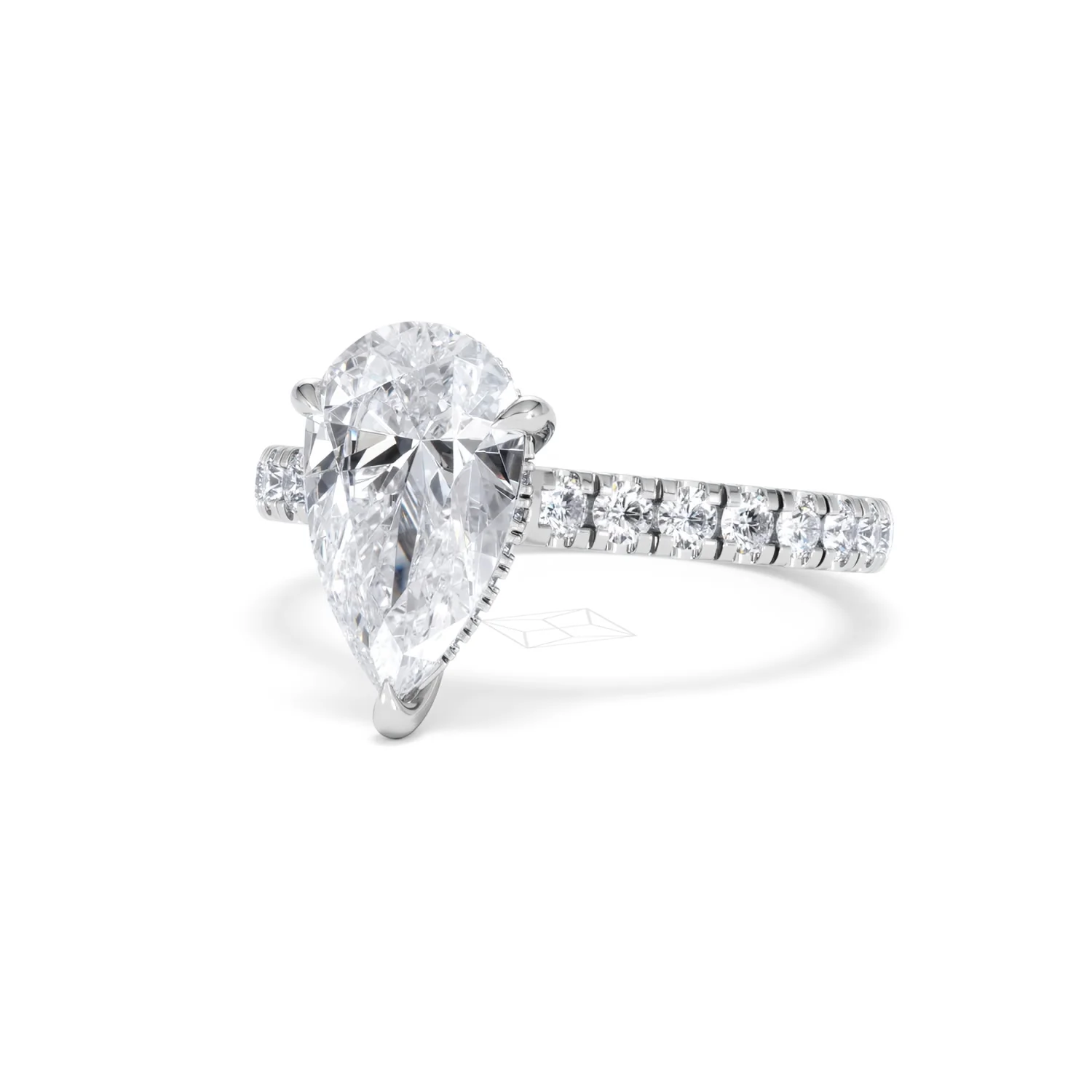 Amora Pear 2.55ct Hidden Halo Lab Diamond Engagement Ring With Side Stones Set in 18K Platinum - Image 83