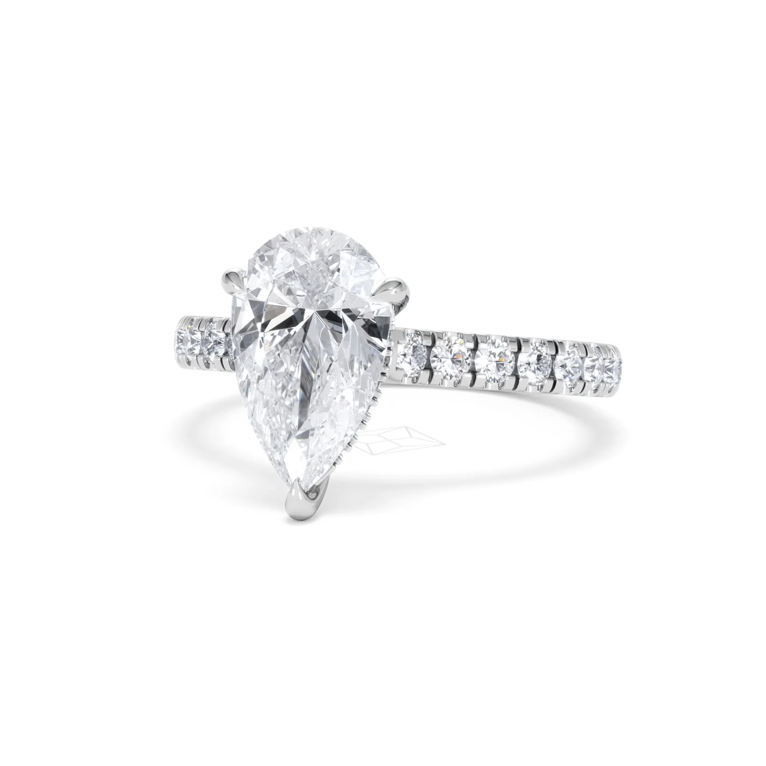 Amora Pear 2.55ct Hidden Halo Lab Diamond Engagement Ring With Side Stones Set in 18K Platinum - Image 84