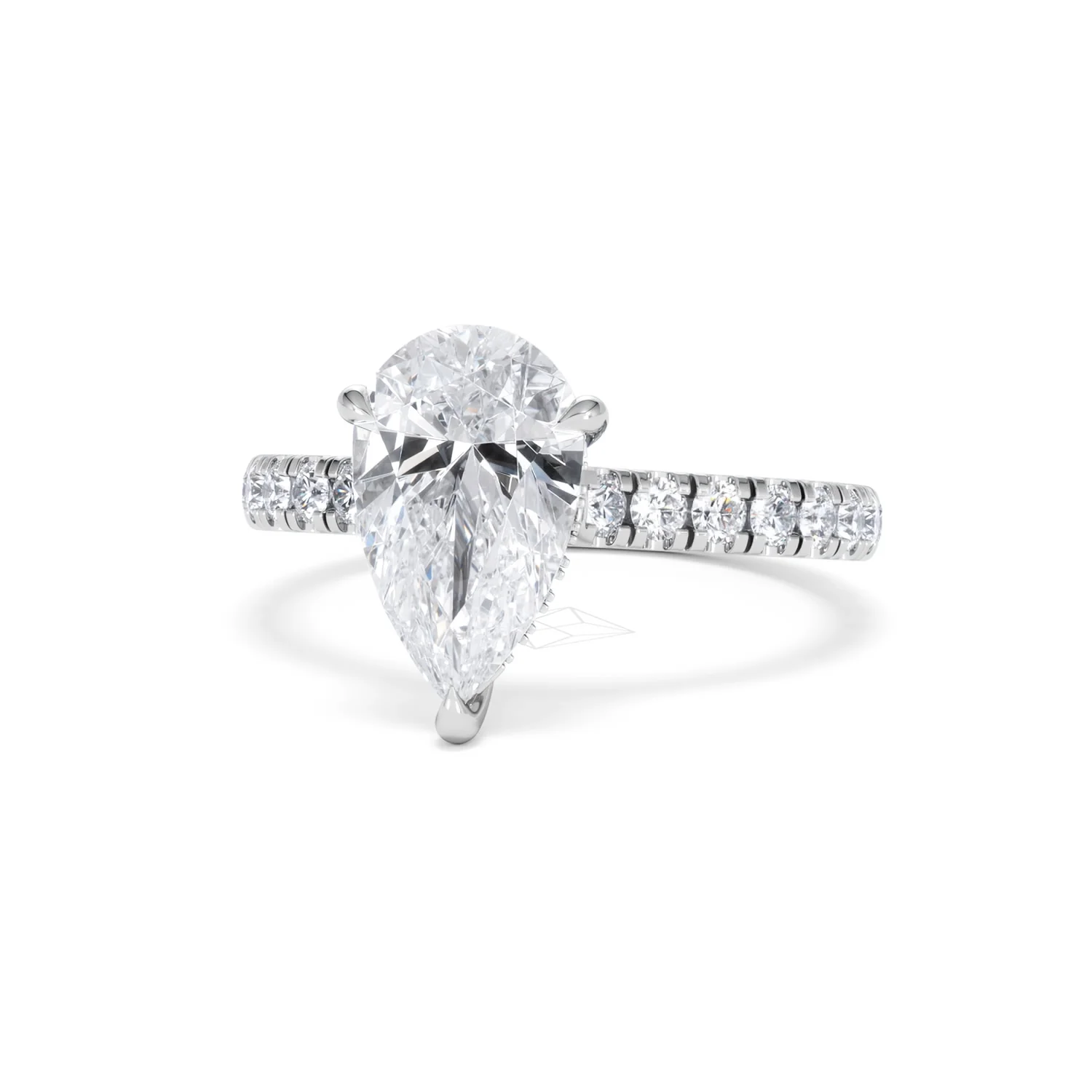 Amora Pear 2.55ct Hidden Halo Lab Diamond Engagement Ring With Side Stones Set in 18K Platinum - Image 85