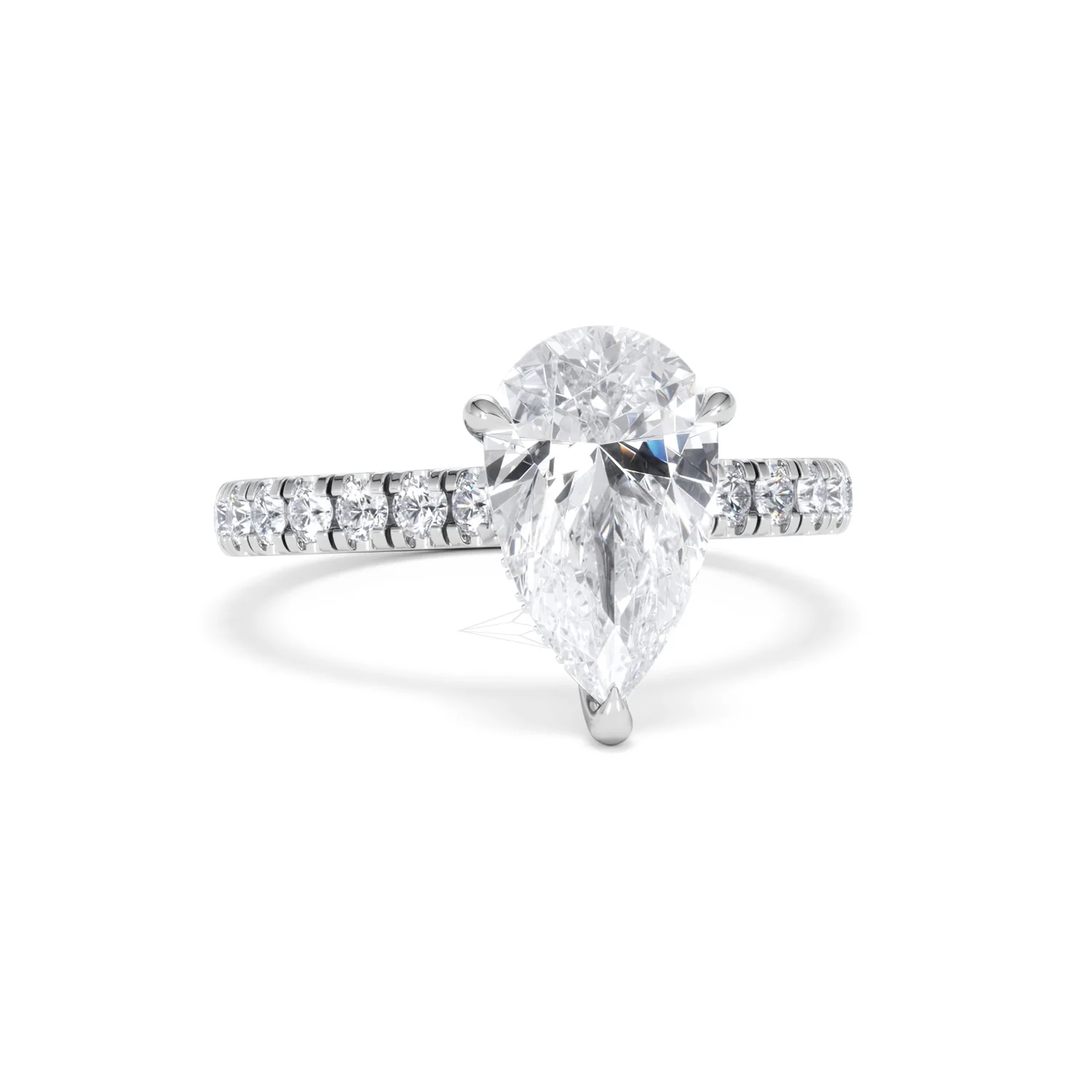 Amora Pear 2.55ct Hidden Halo Lab Diamond Engagement Ring With Side Stones Set in 18K White Gold - Image 10