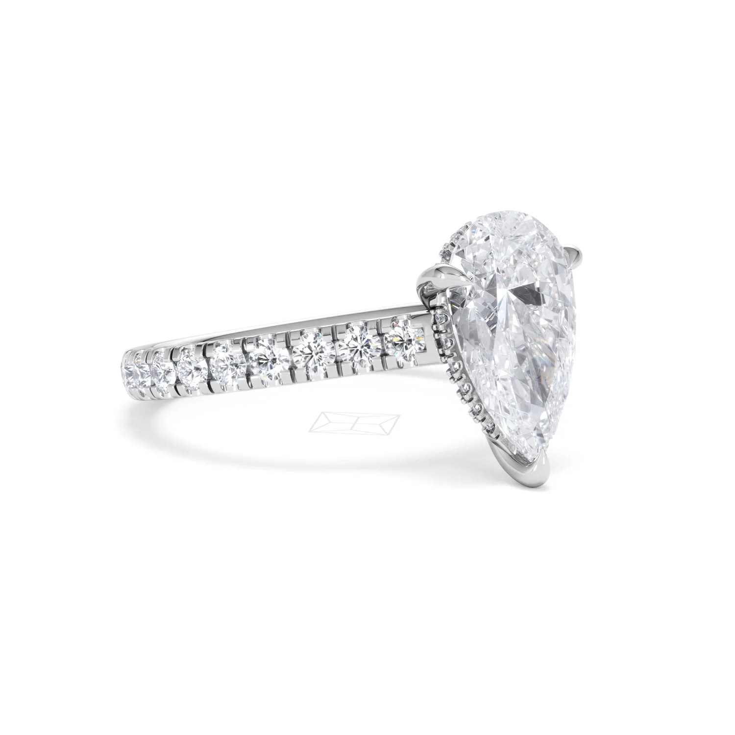 Amora Pear 2.55ct Hidden Halo Lab Diamond Engagement Ring With Side Stones Set in 18K White Gold - Image 16