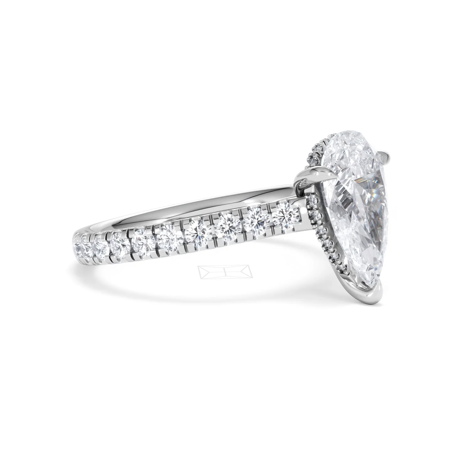 Amora Pear 2.55ct Hidden Halo Lab Diamond Engagement Ring With Side Stones Set in 18K White Gold - Image 19