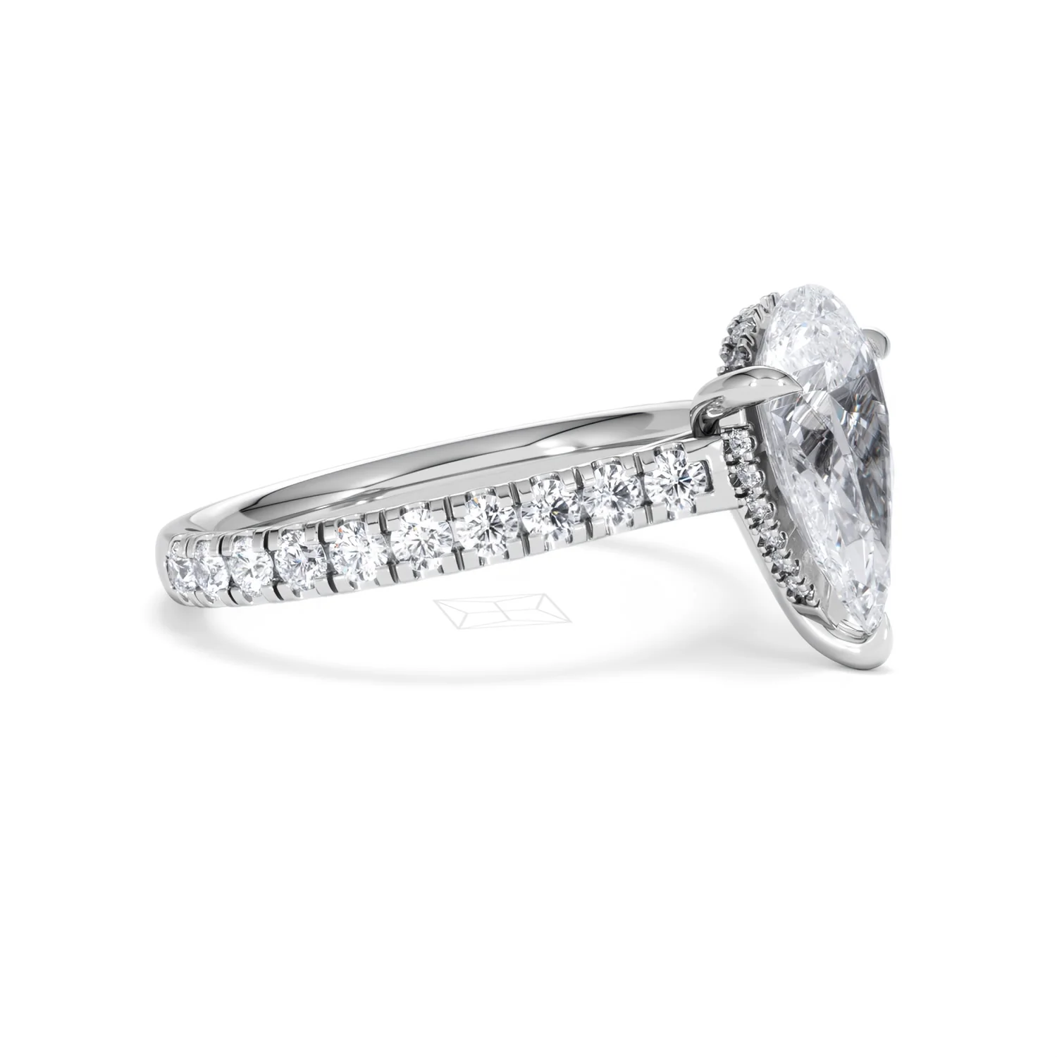 Amora Pear 2.55ct Hidden Halo Lab Diamond Engagement Ring With Side Stones Set in 18K White Gold - Image 21