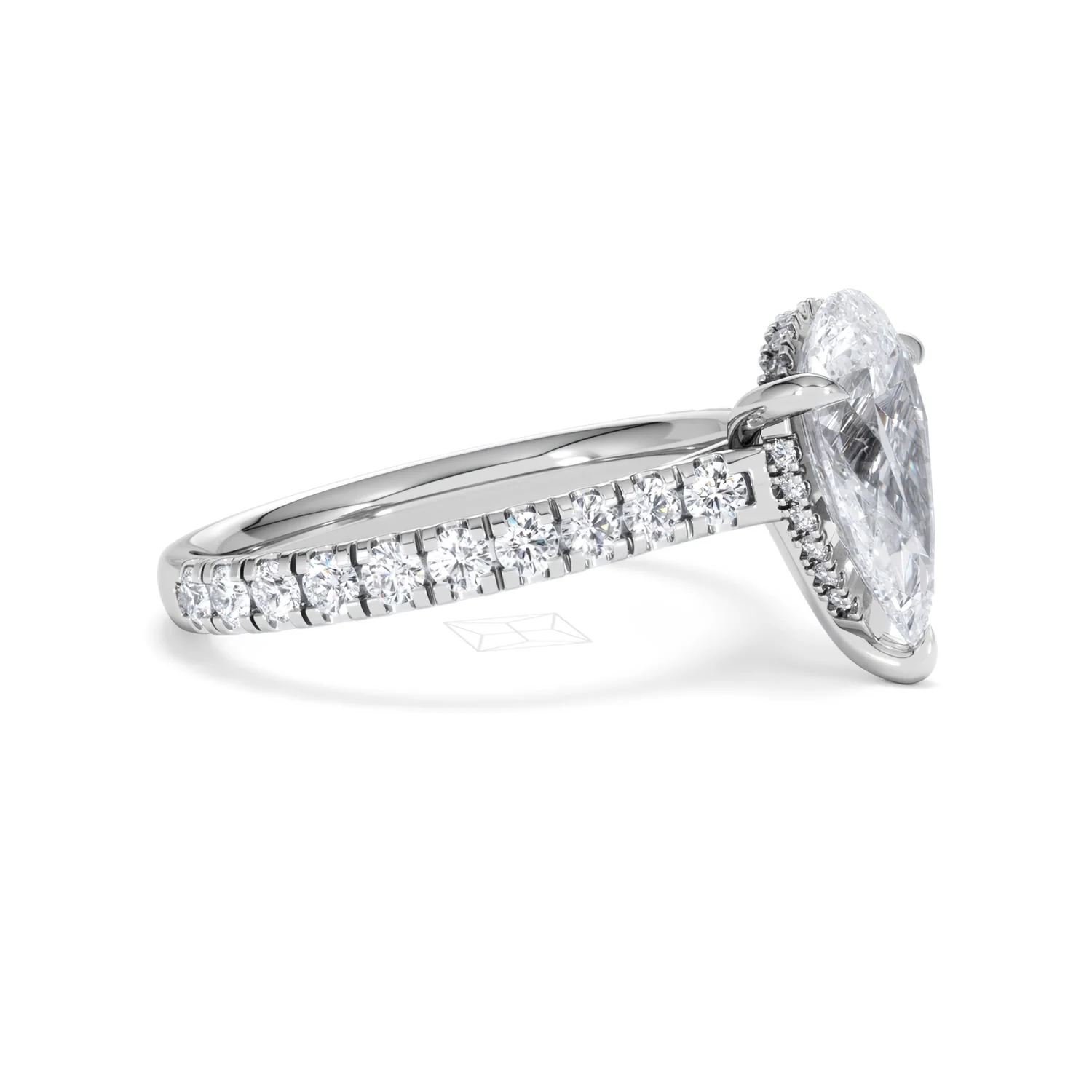 Amora Pear 2.55ct Hidden Halo Lab Diamond Engagement Ring With Side Stones Set in 18K White Gold - Image 22