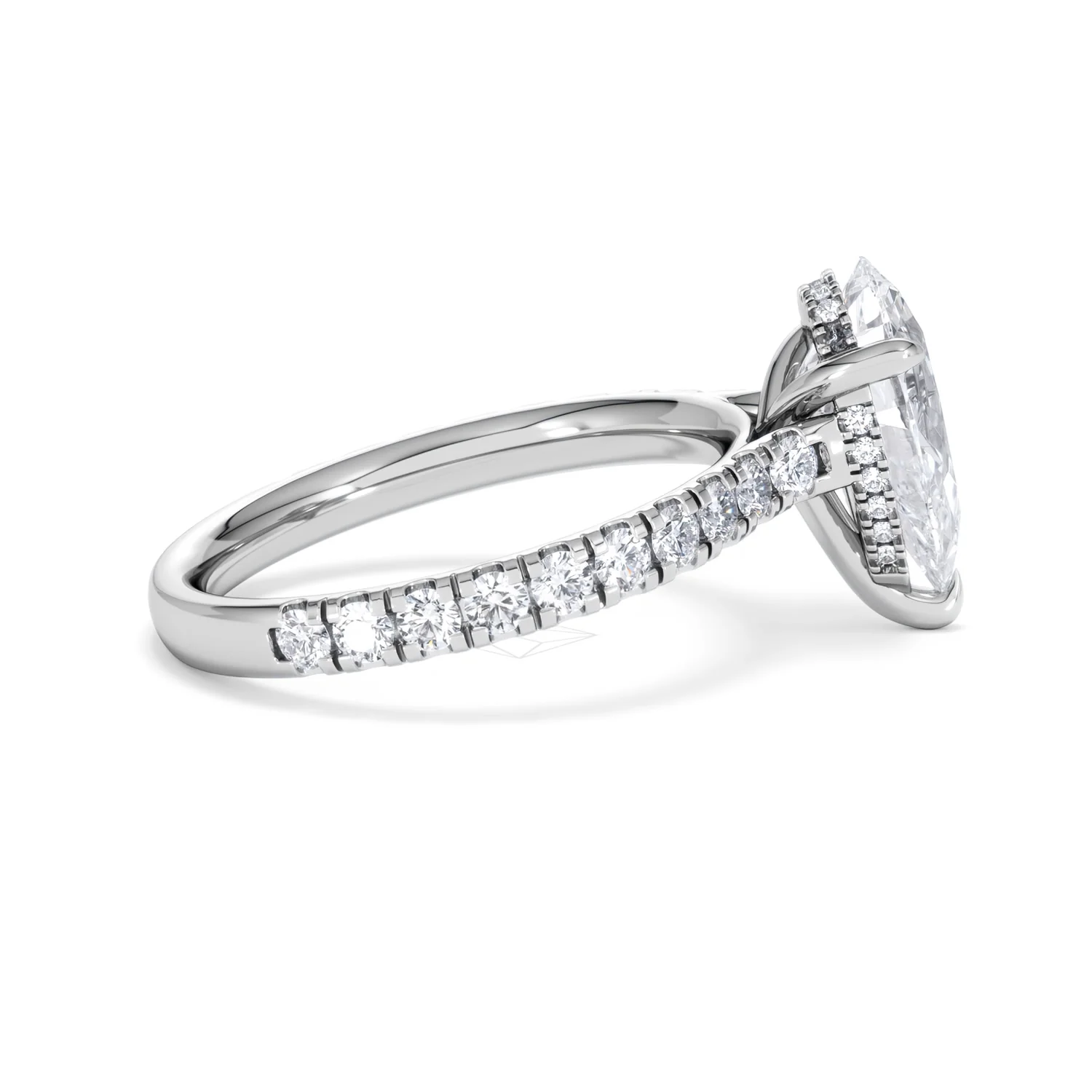Amora Pear 2.55ct Hidden Halo Lab Diamond Engagement Ring With Side Stones Set in 18K White Gold - Image 29