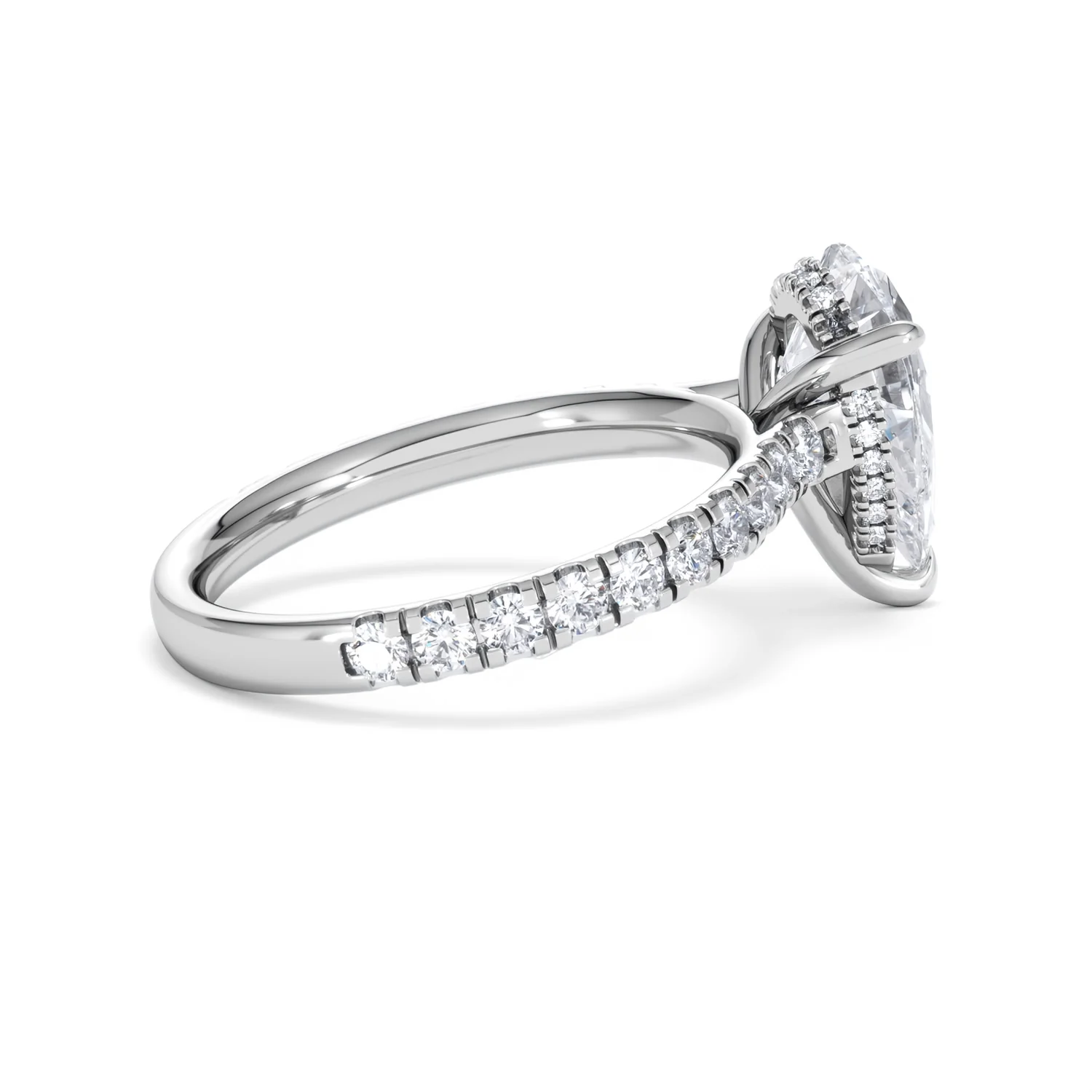Amora Pear 2.55ct Hidden Halo Lab Diamond Engagement Ring With Side Stones Set in 18K White Gold - Image 32
