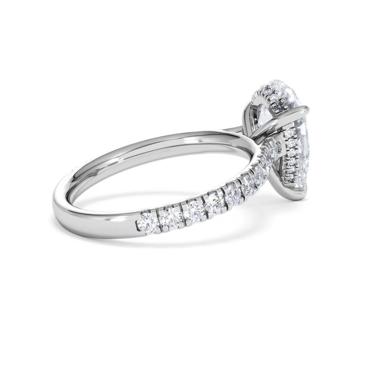 Amora Pear 2.55ct Hidden Halo Lab Diamond Engagement Ring With Side Stones Set in 18K White Gold - Image 34