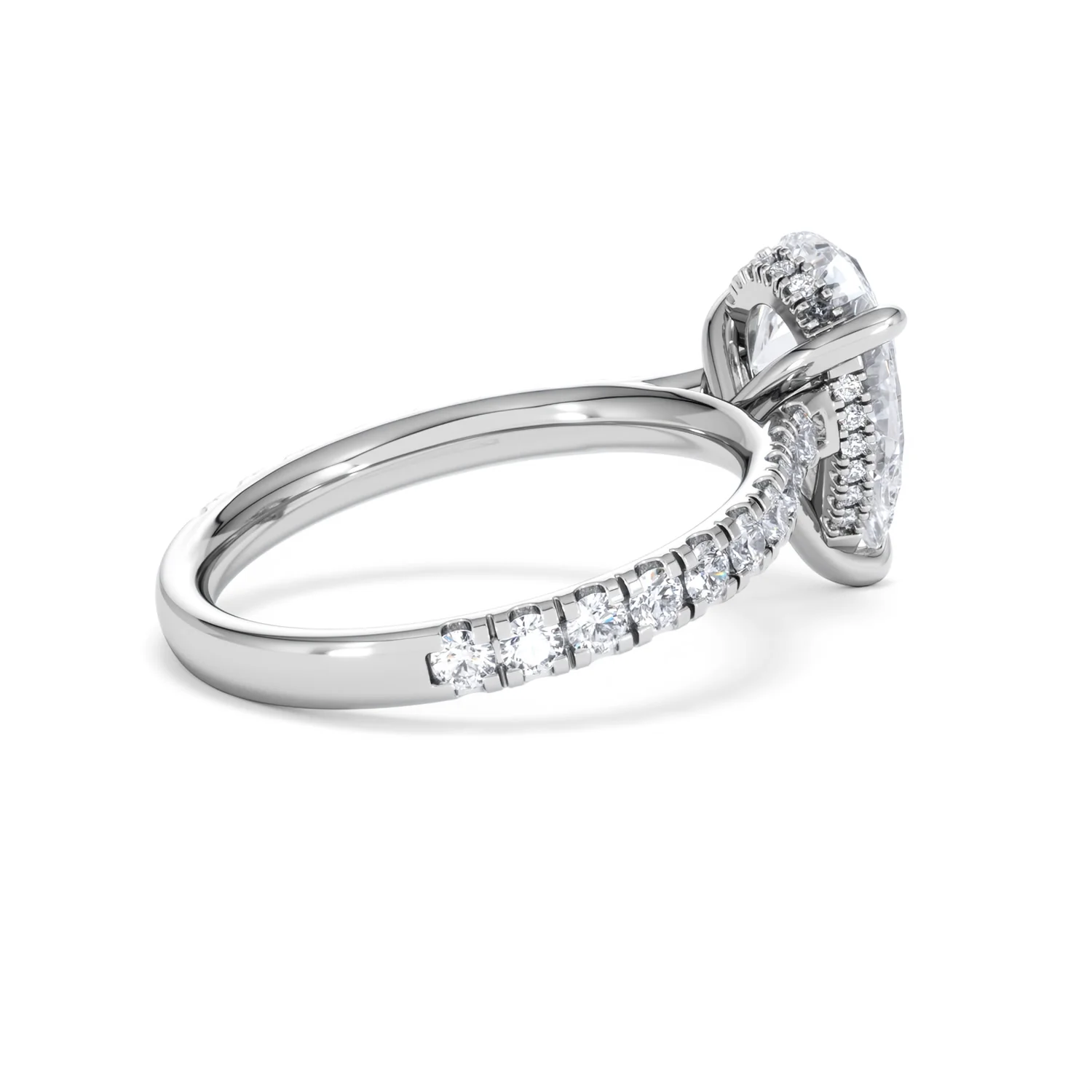 Amora Pear 2.55ct Hidden Halo Lab Diamond Engagement Ring With Side Stones Set in 18K White Gold - Image 35