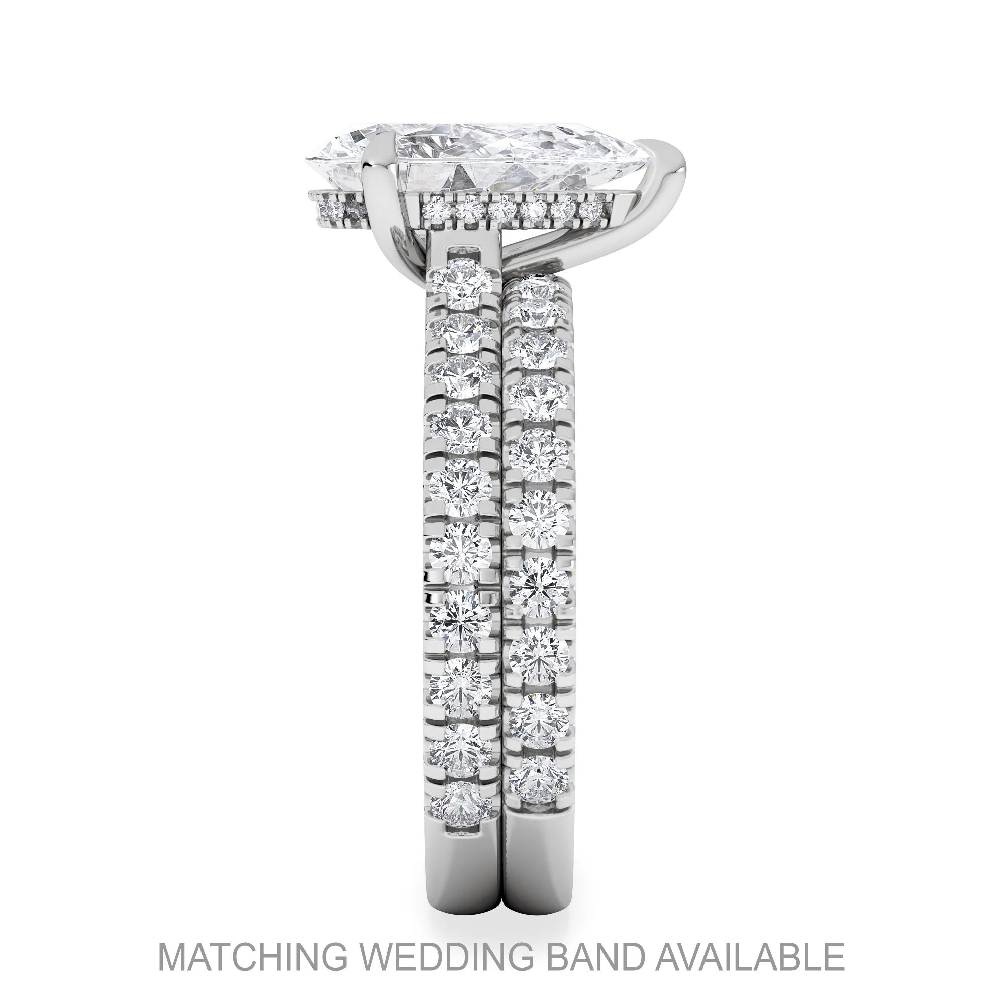 Amora Pear 2.55ct Hidden Halo Lab Diamond Engagement Ring With Side Stones Set in 18K White Gold - Image 5