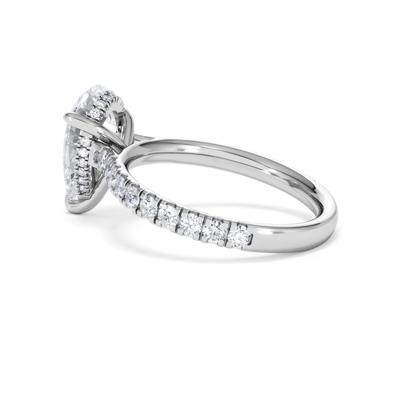 Amora Pear 2.55ct Hidden Halo Lab Diamond Engagement Ring With Side Stones Set in 18K White Gold - Image 62