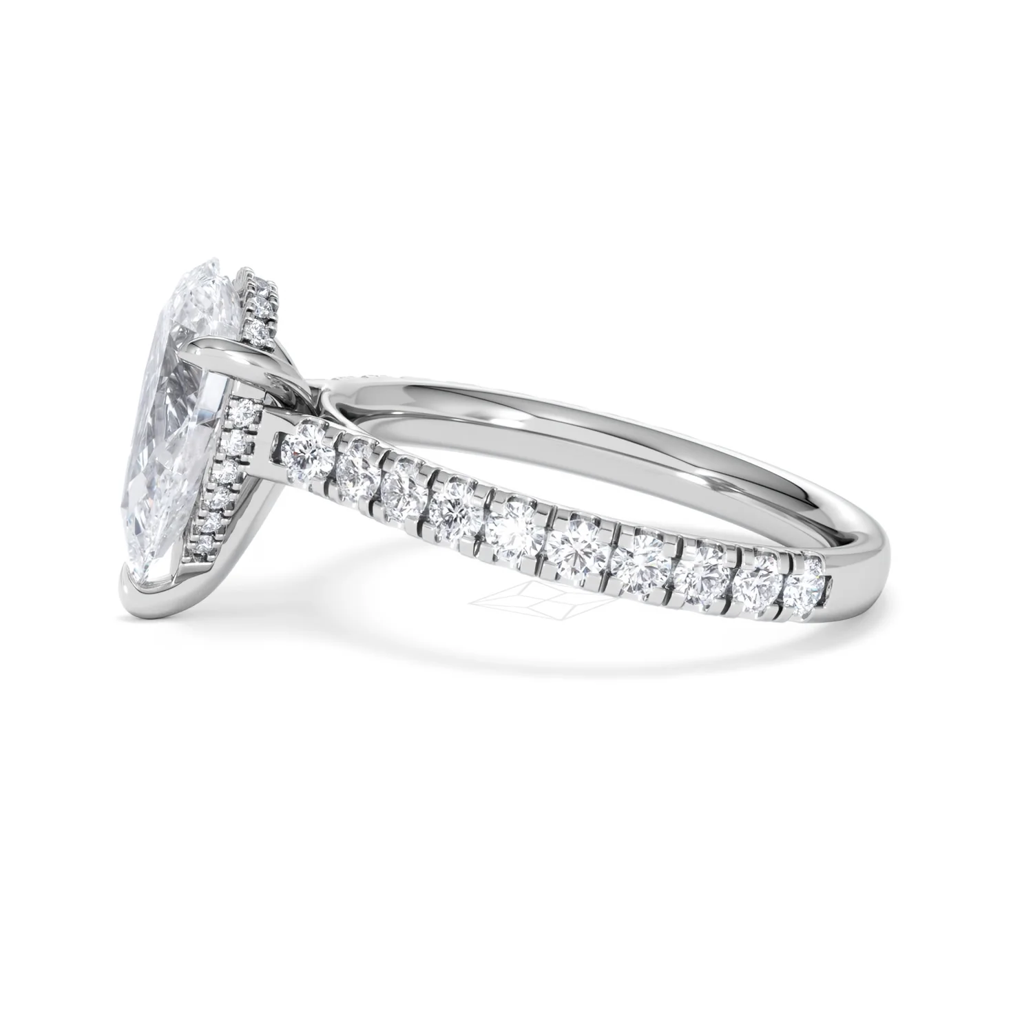 Amora Pear 2.55ct Hidden Halo Lab Diamond Engagement Ring With Side Stones Set in 18K White Gold - Image 70