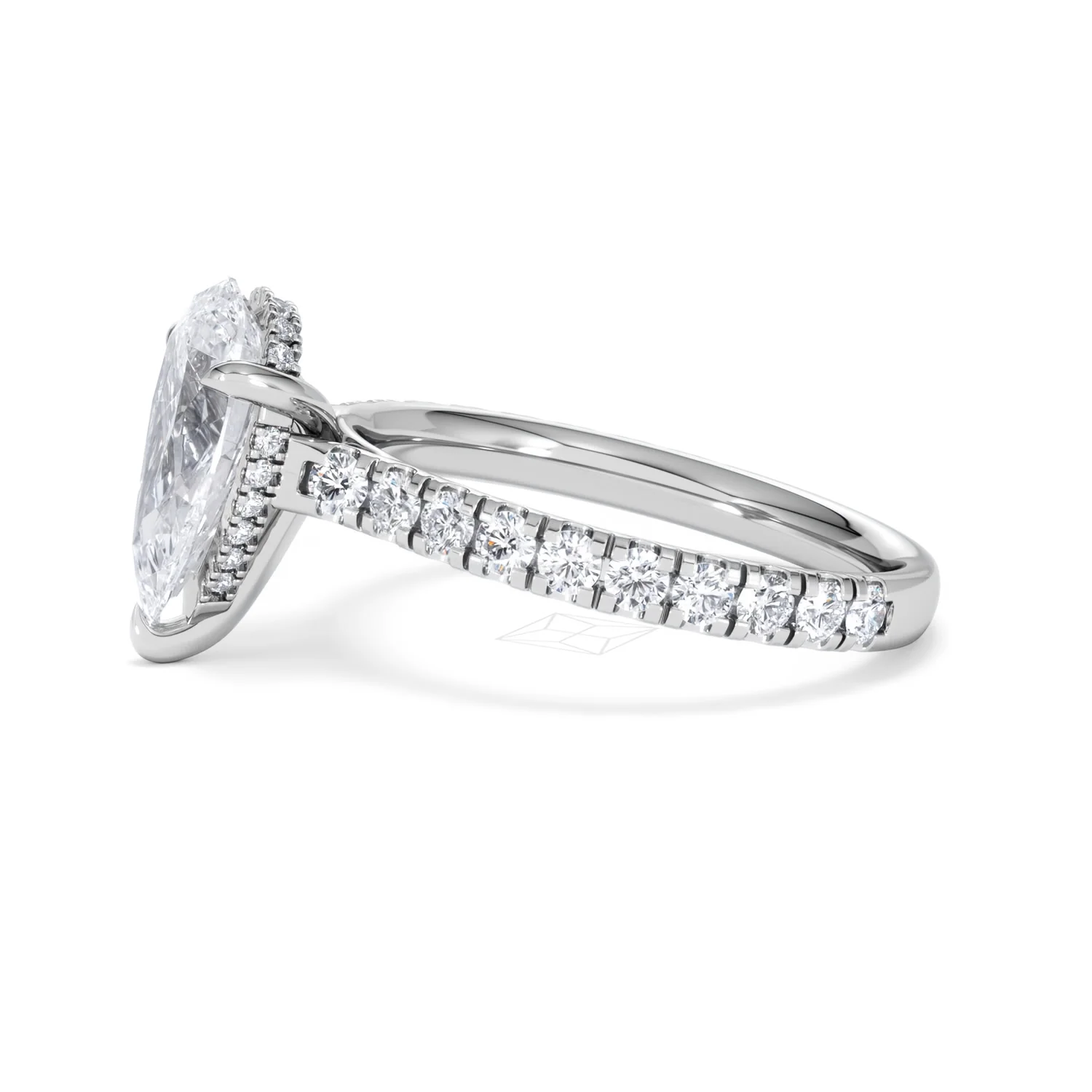 Amora Pear 2.55ct Hidden Halo Lab Diamond Engagement Ring With Side Stones Set in 18K White Gold - Image 71