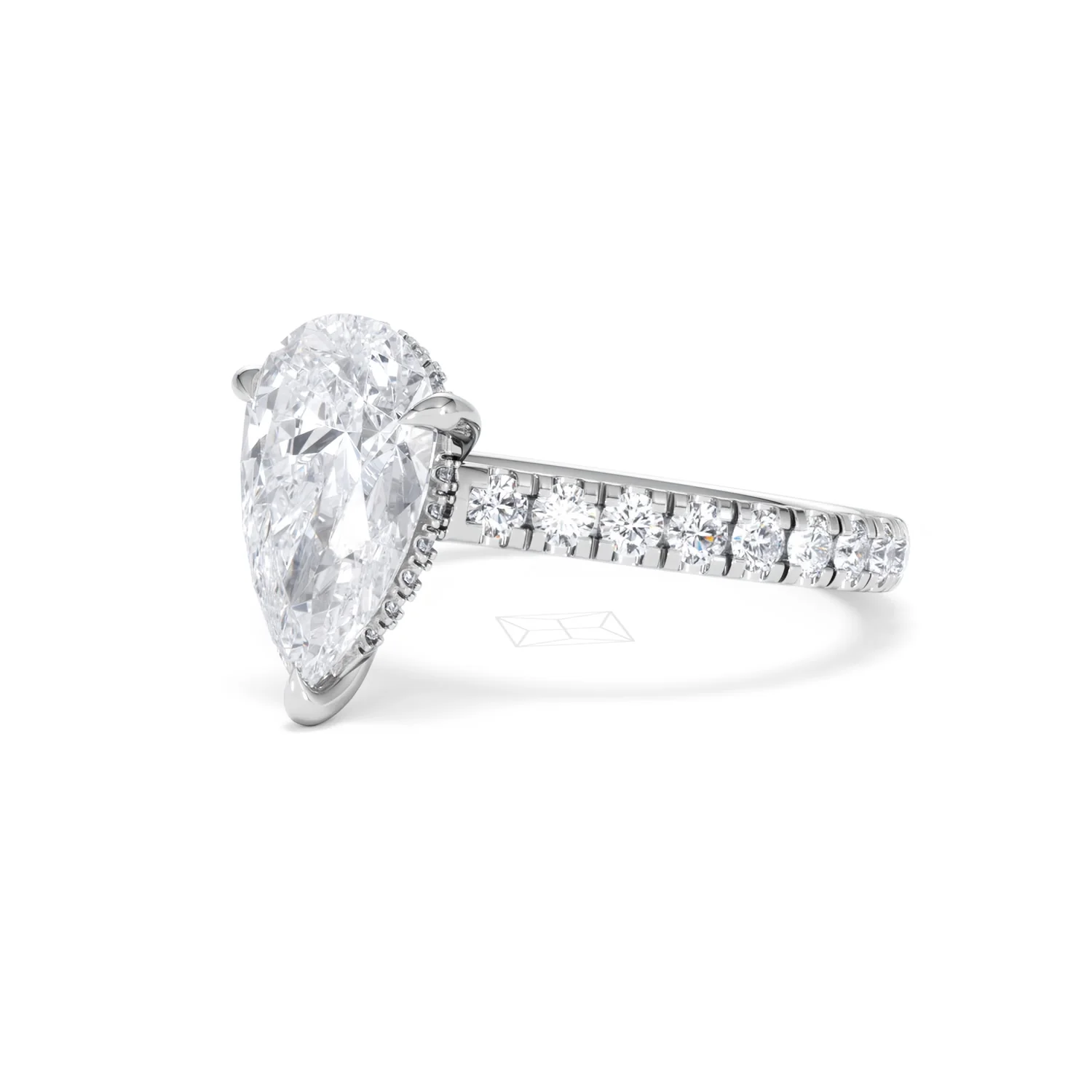 Amora Pear 2.55ct Hidden Halo Lab Diamond Engagement Ring With Side Stones Set in 18K White Gold - Image 80