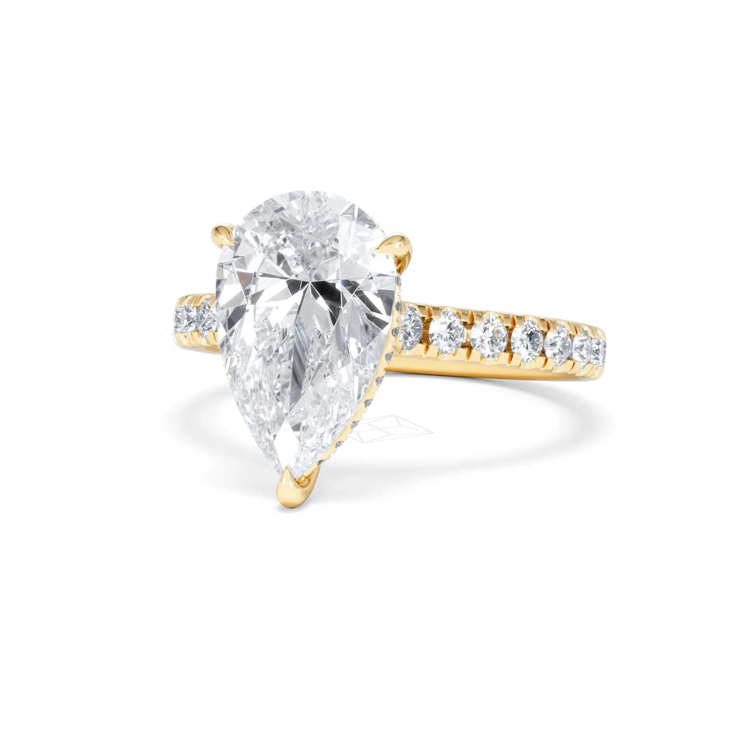 Amora Pear 3.36ct Hidden Halo Lab Diamond Engagement Ring With Side Stones Set in 18K Gold - Image 85