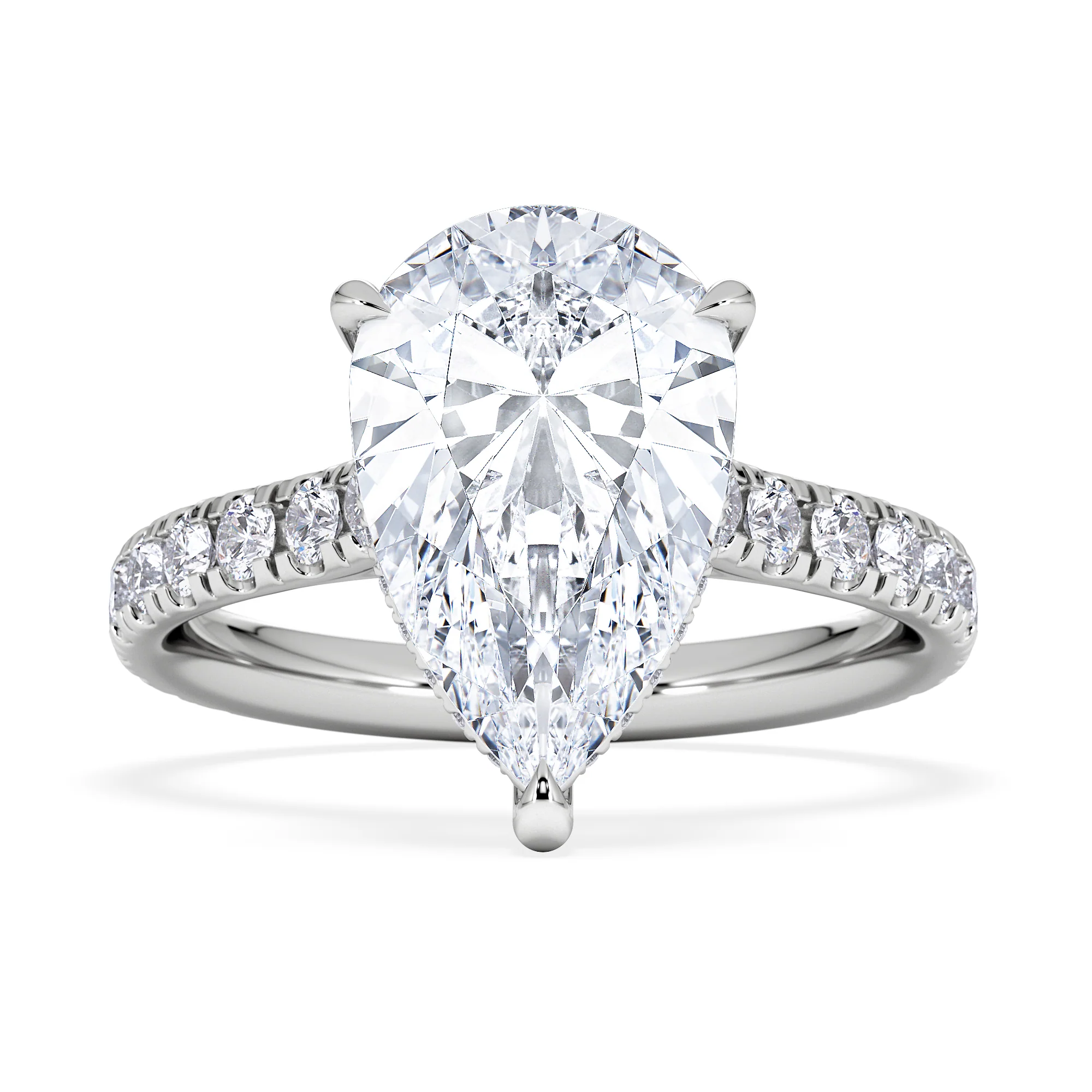 Amora Pear 3.36ct Hidden Halo Lab Diamond Engagement Ring With Side Stones Set in 18K Platinum - Image 6