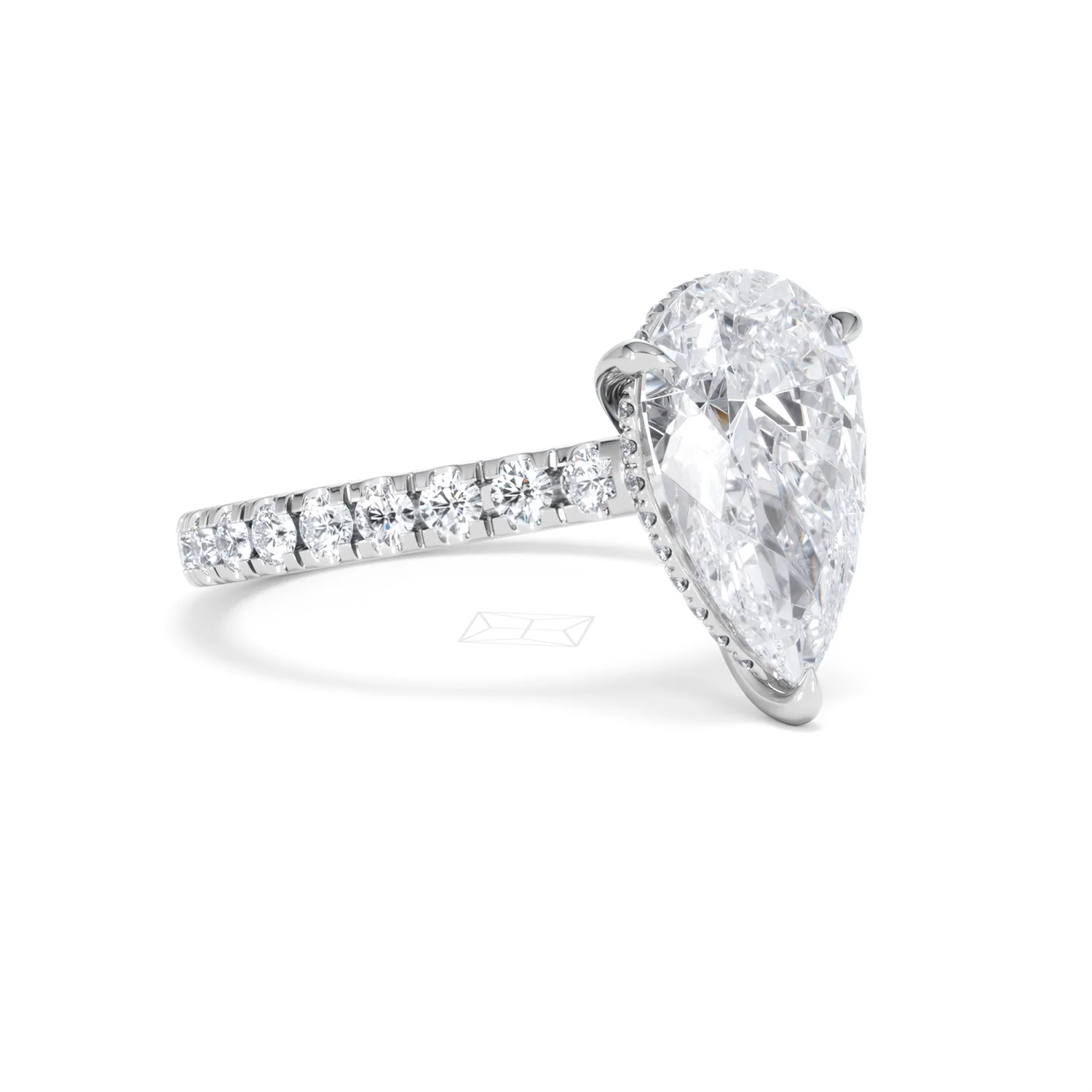 Amora Pear 3.36ct Hidden Halo Lab Diamond Engagement Ring With Side Stones Set in 18K White Gold - Image 16