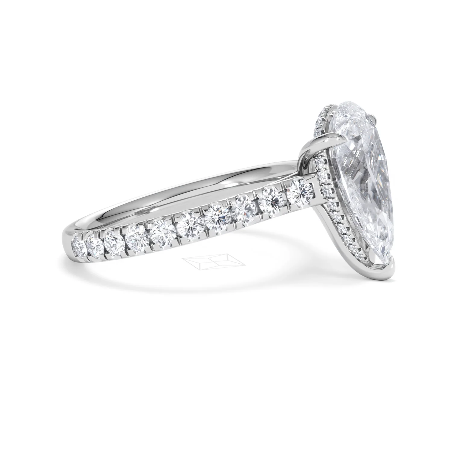 Amora Pear 3.36ct Hidden Halo Lab Diamond Engagement Ring With Side Stones Set in 18K White Gold - Image 23