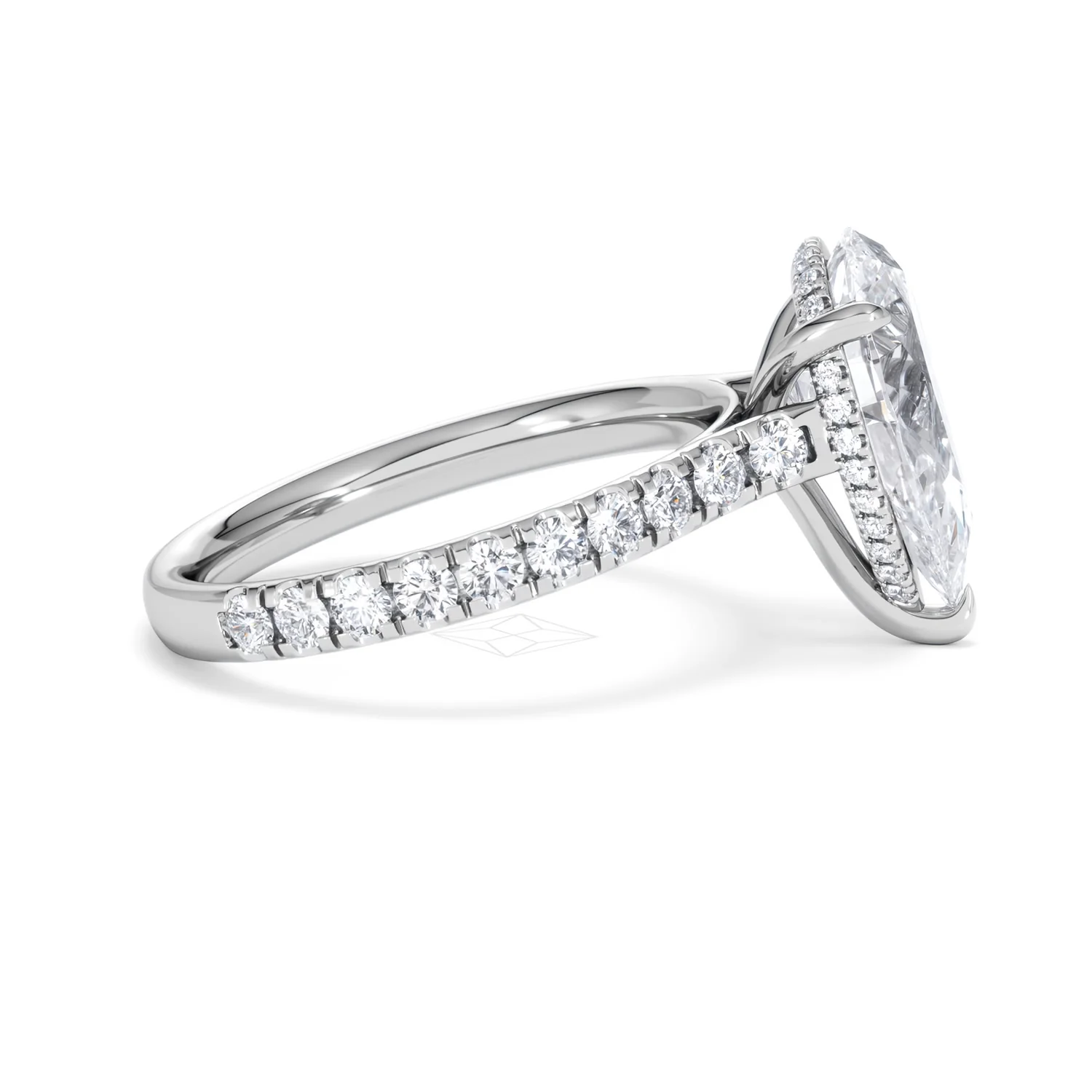 Amora Pear 3.36ct Hidden Halo Lab Diamond Engagement Ring With Side Stones Set in 18K White Gold - Image 27