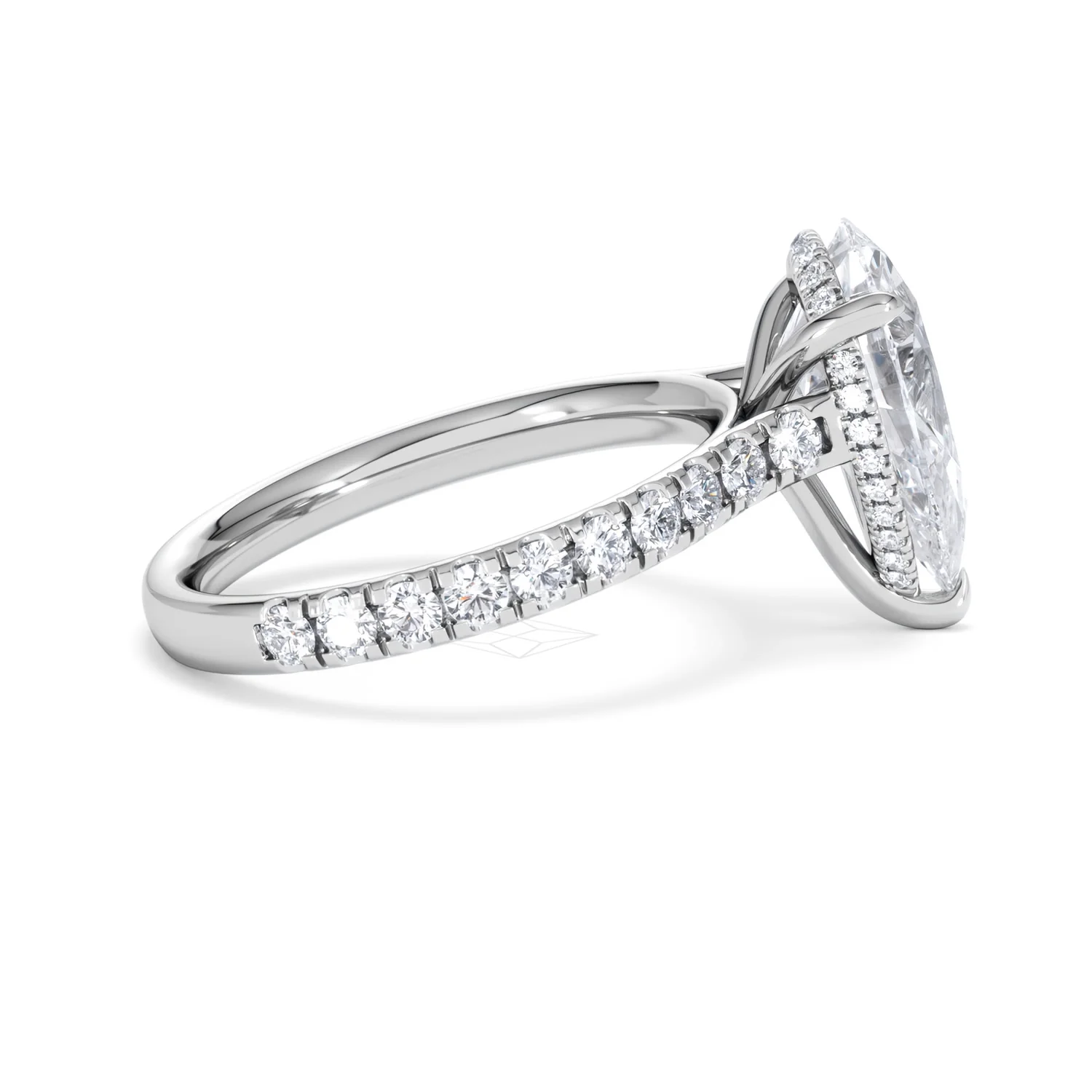 Amora Pear 3.36ct Hidden Halo Lab Diamond Engagement Ring With Side Stones Set in 18K White Gold - Image 29