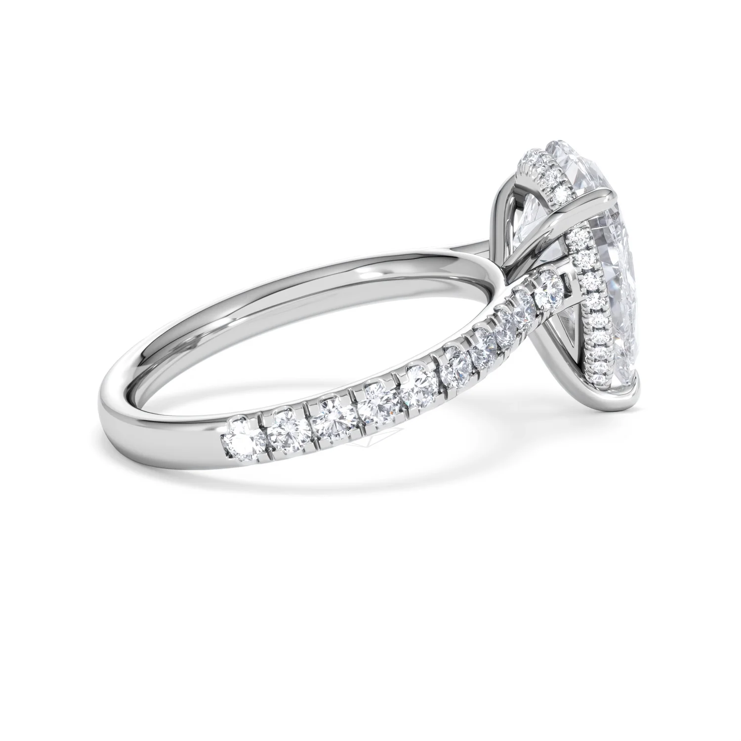 Amora Pear 3.36ct Hidden Halo Lab Diamond Engagement Ring With Side Stones Set in 18K White Gold - Image 32