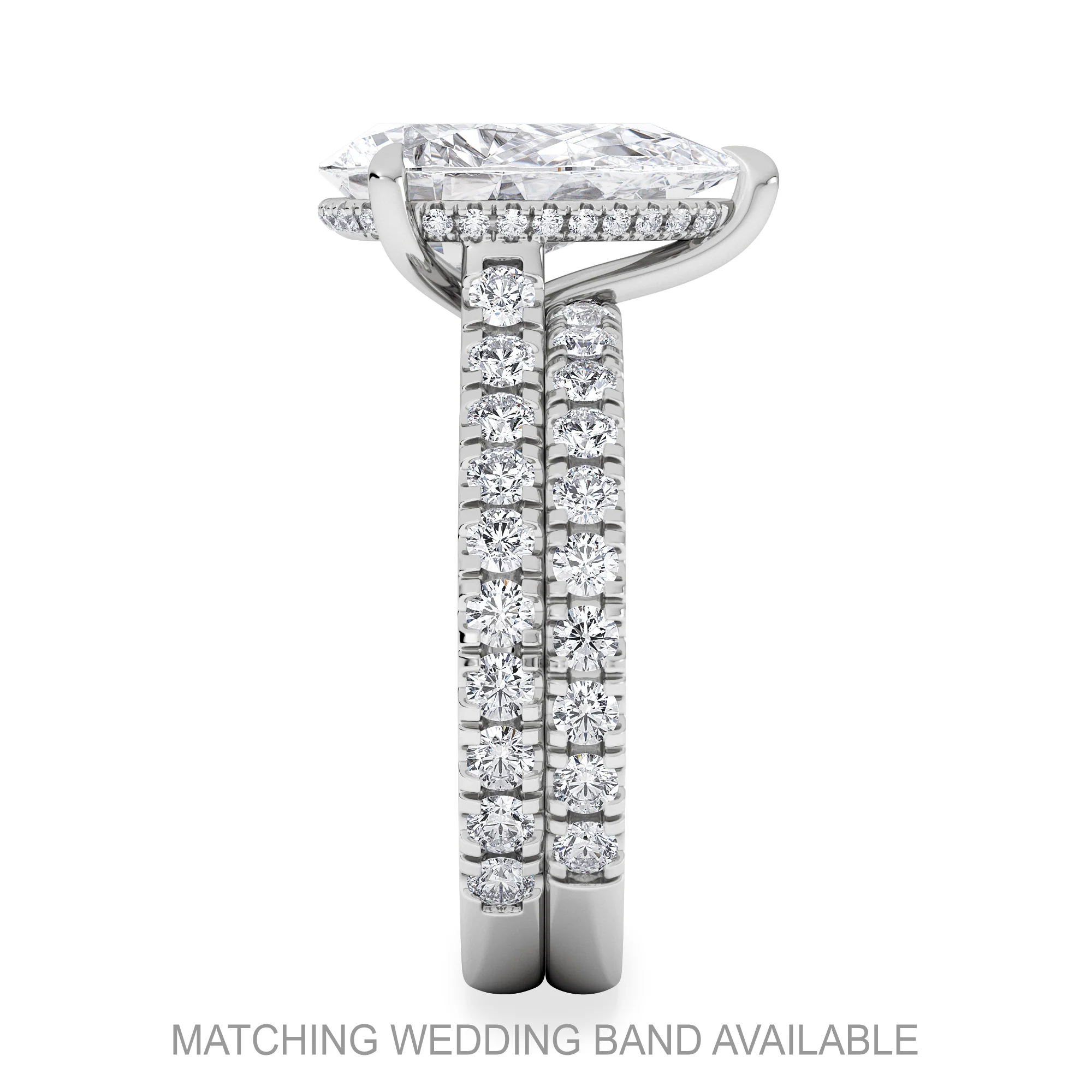 Amora Pear 3.36ct Hidden Halo Lab Diamond Engagement Ring With Side Stones Set in 18K White Gold - Image 5