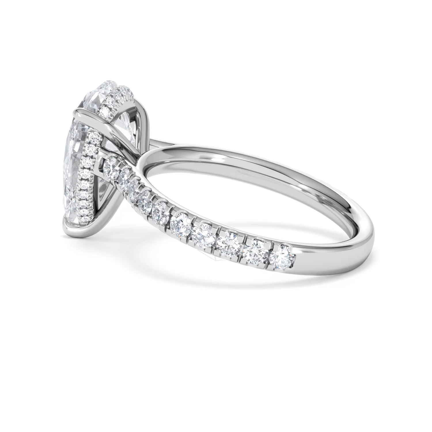 Amora Pear 3.36ct Hidden Halo Lab Diamond Engagement Ring With Side Stones Set in 18K White Gold - Image 63