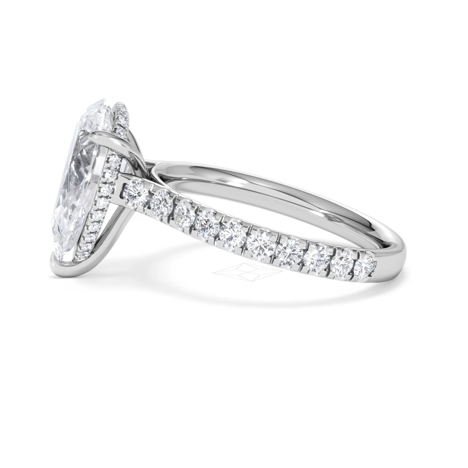 Amora Pear 3.36ct Hidden Halo Lab Diamond Engagement Ring With Side Stones Set in 18K White Gold - Image 69