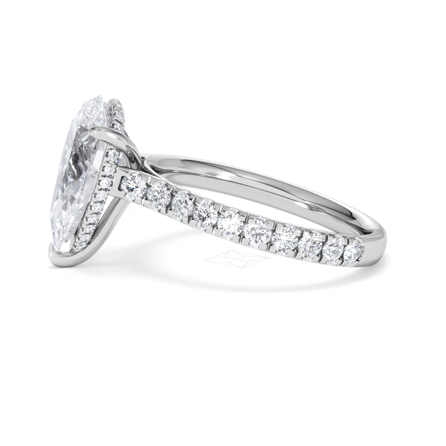 Amora Pear 3.36ct Hidden Halo Lab Diamond Engagement Ring With Side Stones Set in 18K White Gold - Image 70