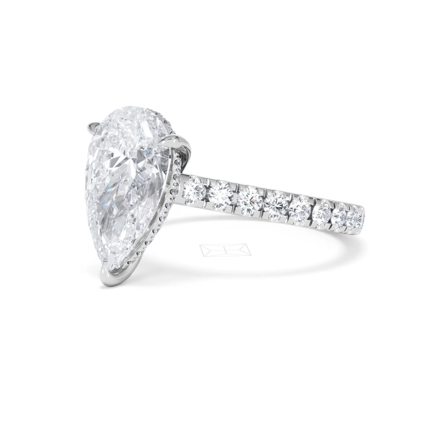 Amora Pear 3.36ct Hidden Halo Lab Diamond Engagement Ring With Side Stones Set in 18K White Gold - Image 79