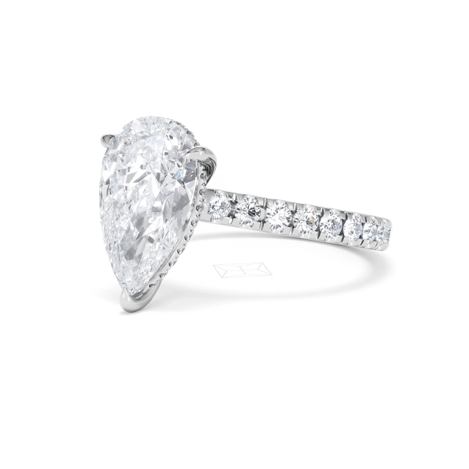 Amora Pear 3.36ct Hidden Halo Lab Diamond Engagement Ring With Side Stones Set in 18K White Gold - Image 80
