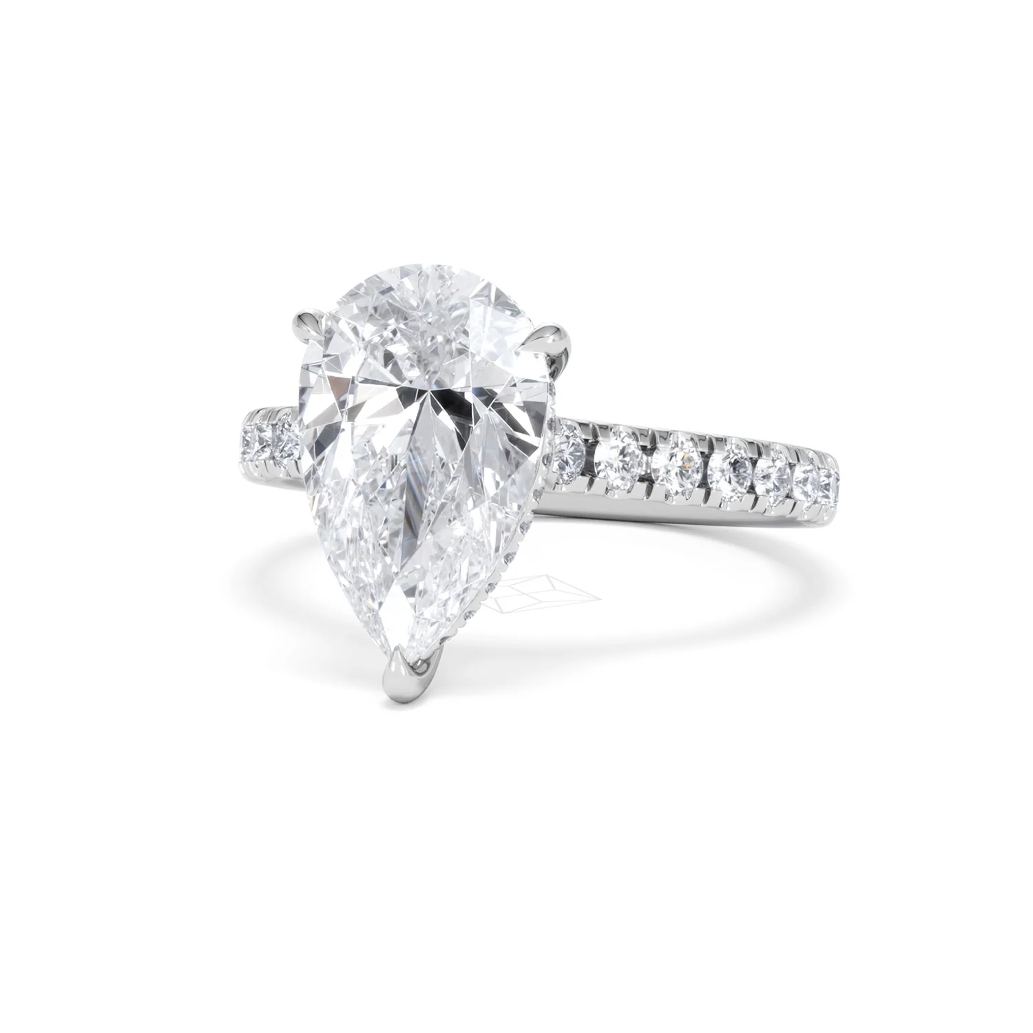 Amora Pear 3.36ct Hidden Halo Lab Diamond Engagement Ring With Side Stones Set in 18K White Gold - Image 84