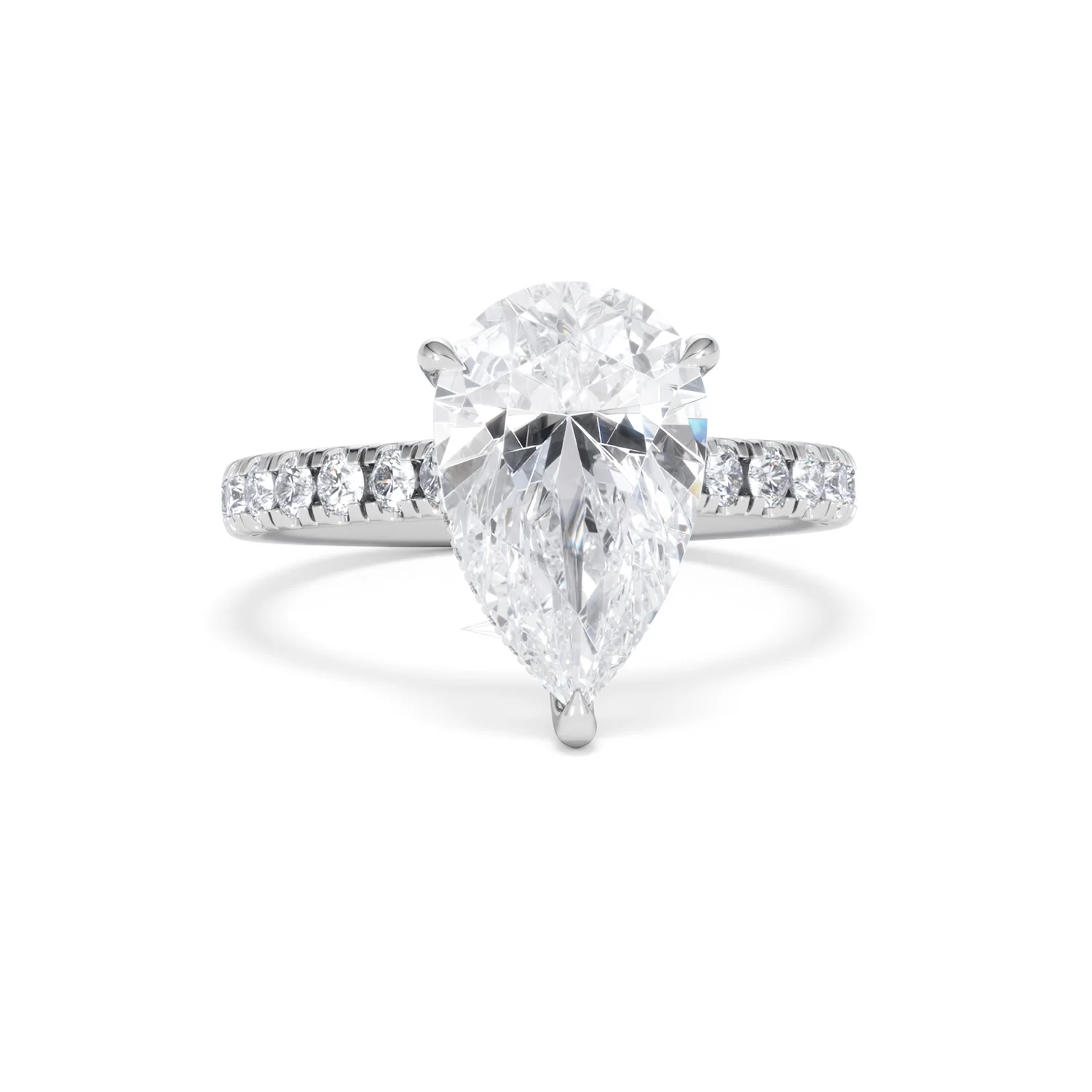 Amora Pear 3.36ct Hidden Halo Lab Diamond Engagement Ring With Side Stones Set in 18K White Gold - Image 9