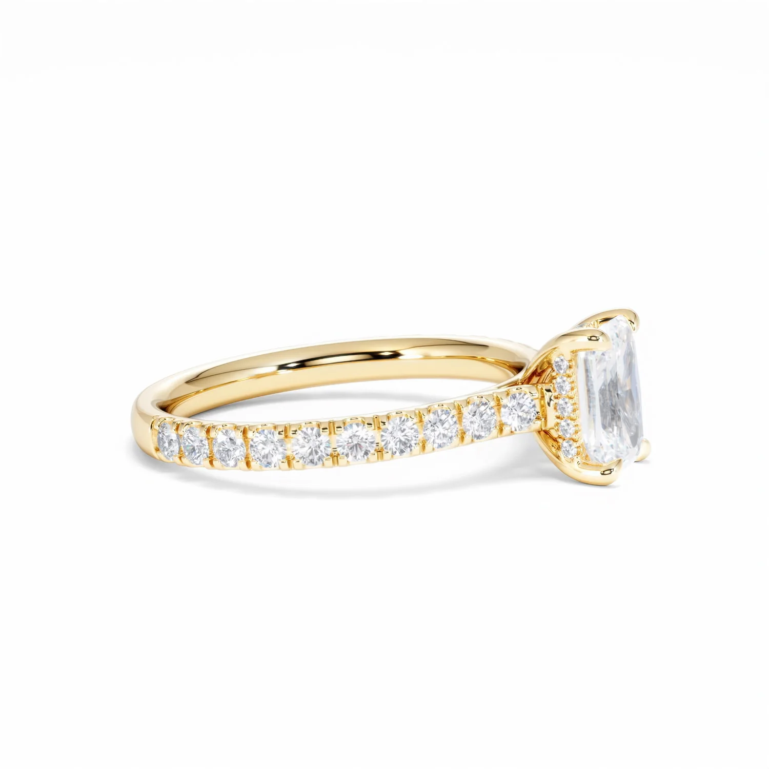 Amora Radiant 1.00ct Hidden Halo Diamond Engagement Ring With Side Stones Set in 18K Gold - Image 25